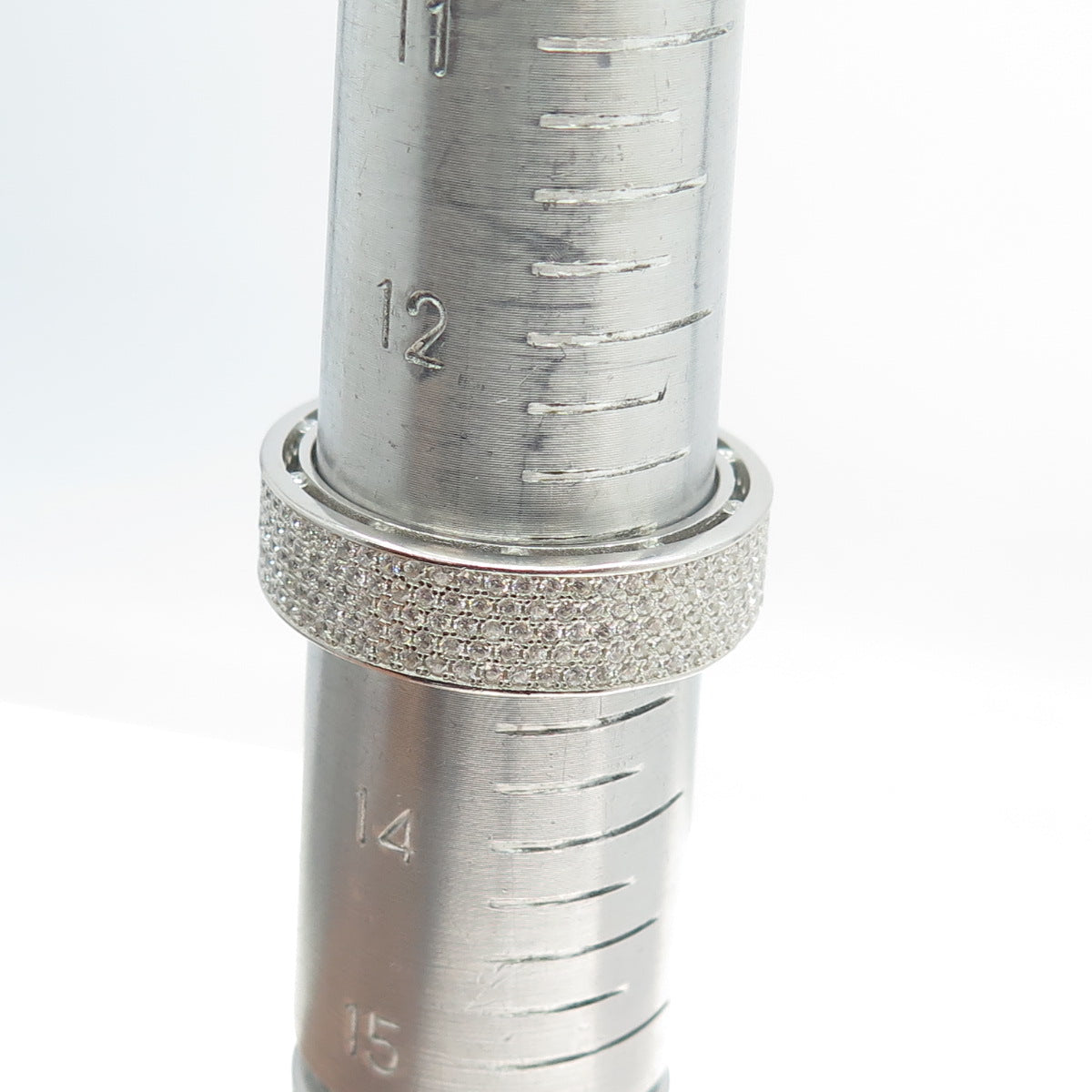 925 Sterling Silver Pave C Z All Around Eternity Band Ring Size 13.5