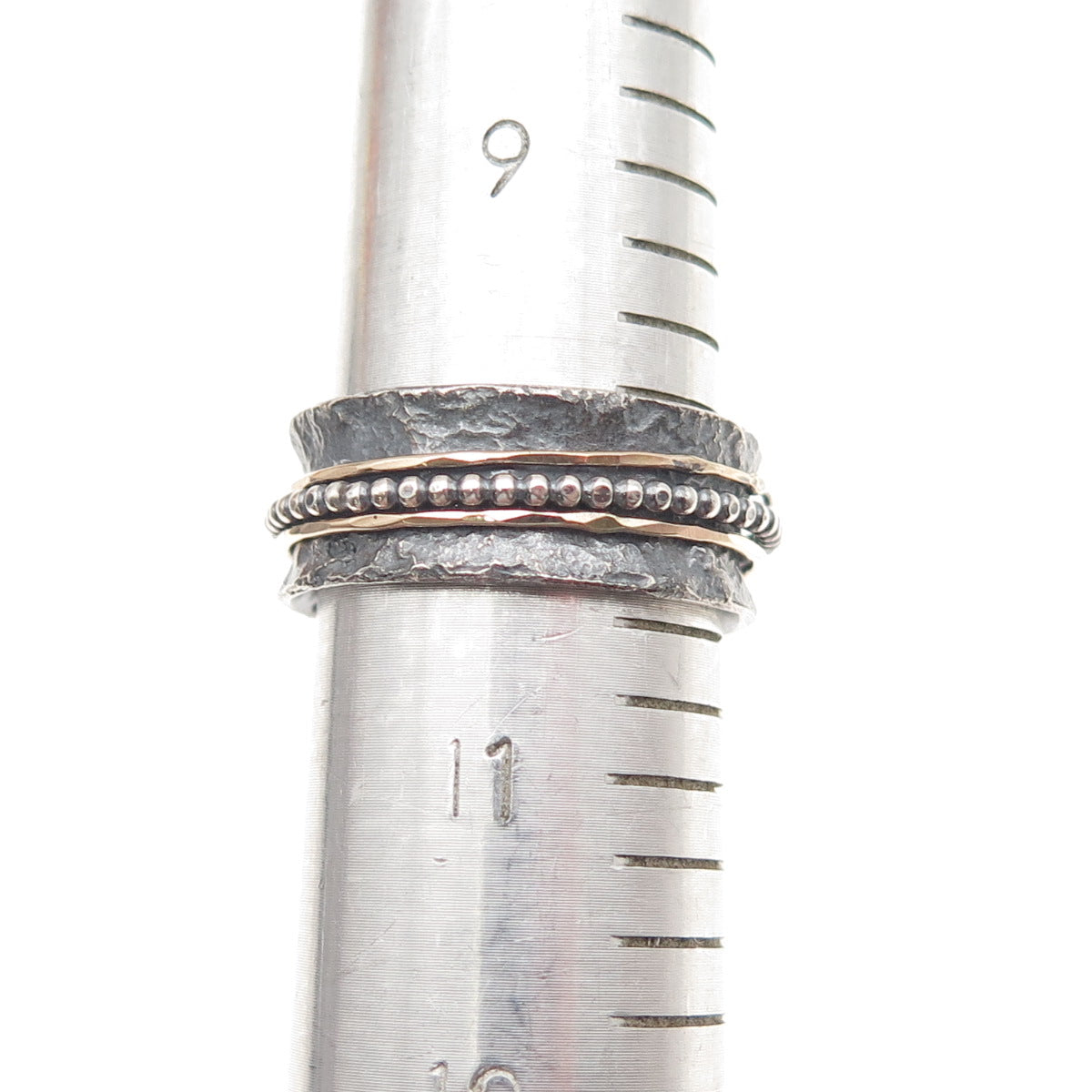 Ilan Amir 925 Sterling 2-Tone Vintage Modernist Rotating Band Ring Size 10.5