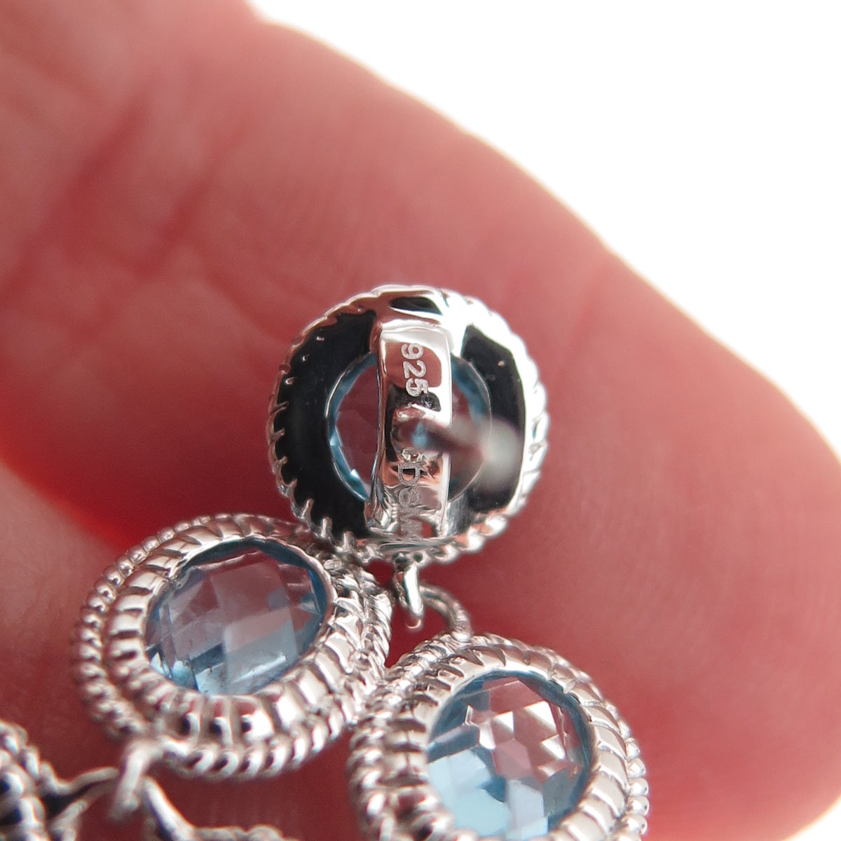 DSMK 925 Sterling Silver Real Oval-Cut Blue Topaz Dangle Earrings