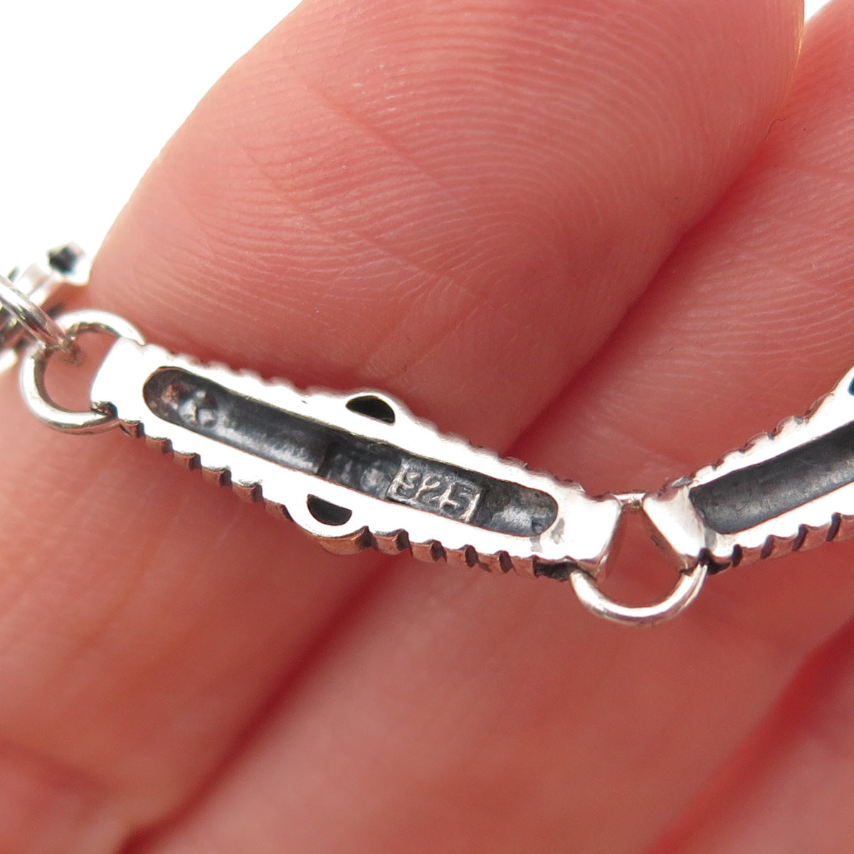 925 Sterling Silver 2-Tone Vintage Modernist Bar Link Oxidized Bracelet 6.75"