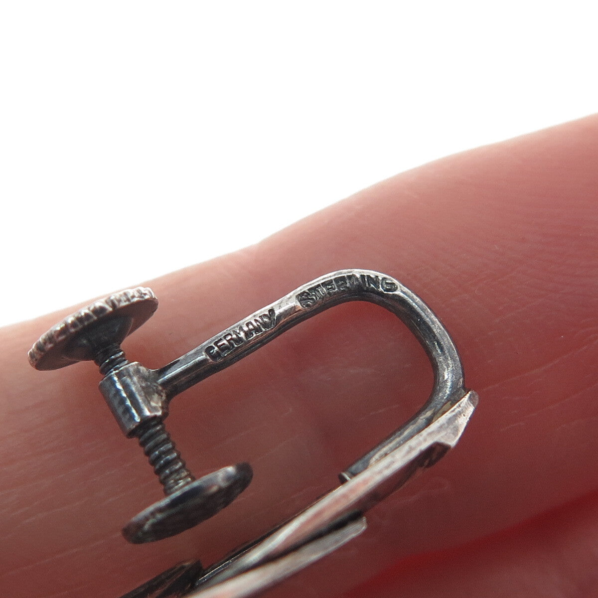 925 Sterling Silver Vintage Germany Modernist Oxidized Screw Back Earrings