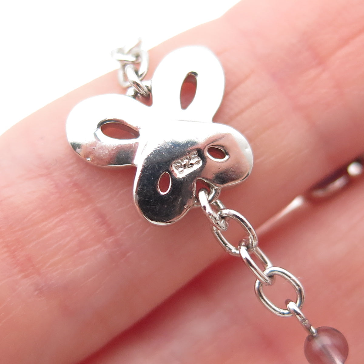 925 Sterling Silver Enamel Real Amethyst Butterfly Bracelet 7"