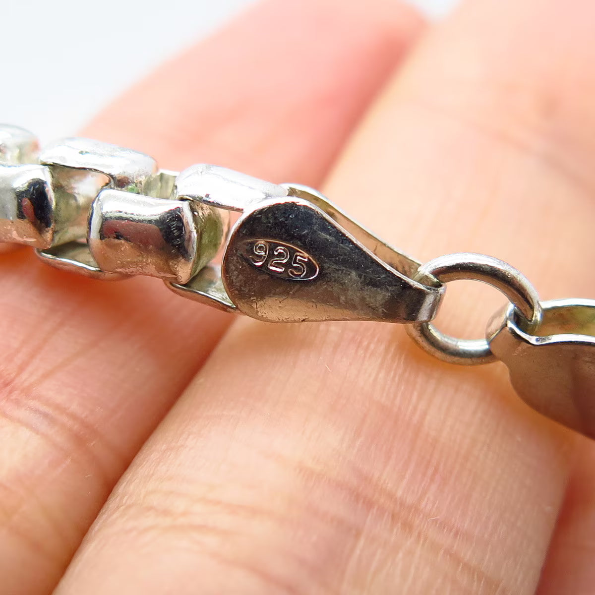 925 Sterling Silver Vintage Italy Box Link Bracelet 7.75"