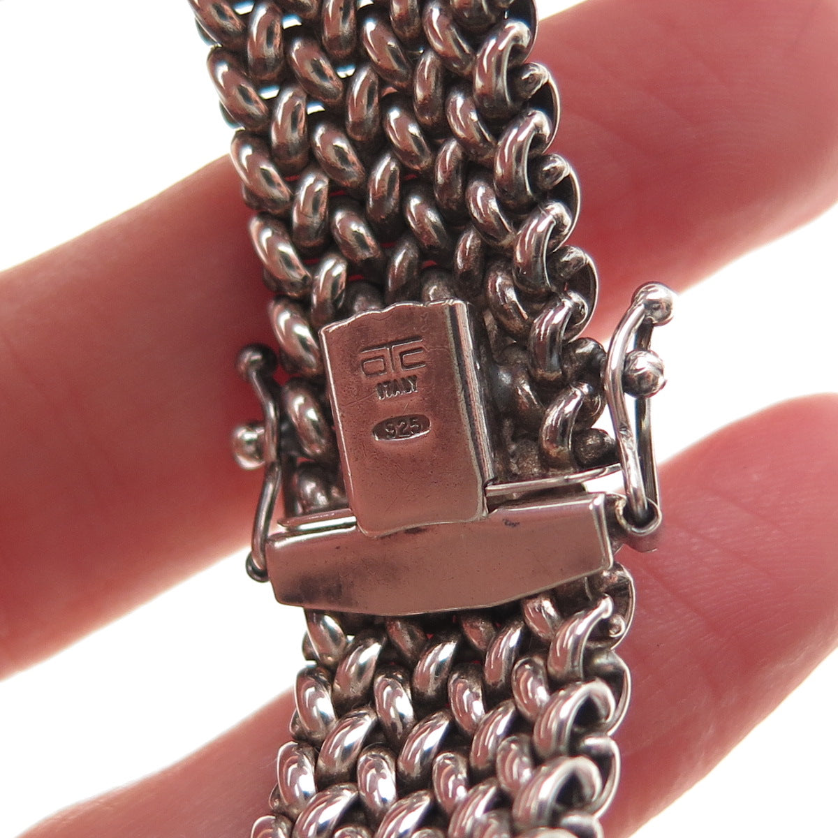 925 Sterling Silver Vintage Italy Mesh Link Oxidized Bracelet 7"