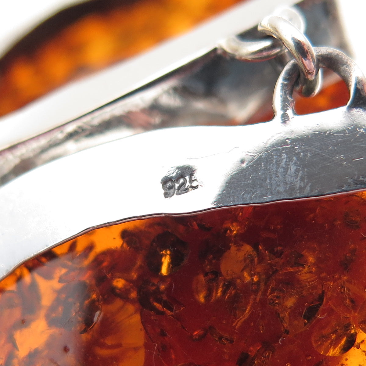 925 Sterling Silver Vintage Real Amber Modernist Centerpiece Statement Pendant