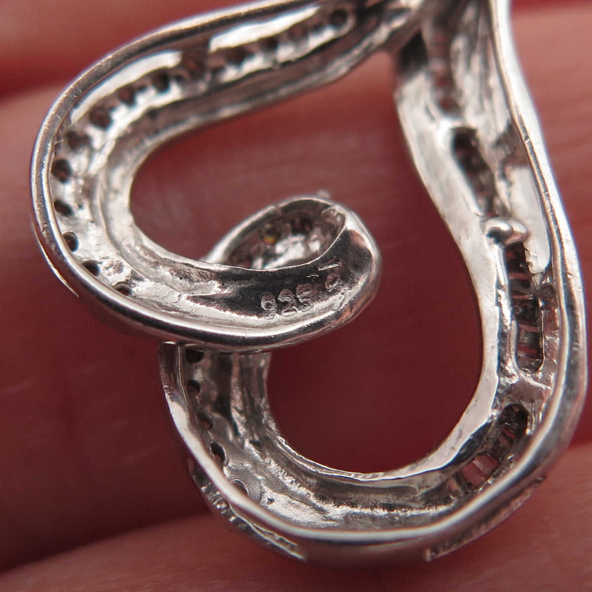 925 Sterling Silver Real Diamond Open Heart Slide Mini Charm Pendant