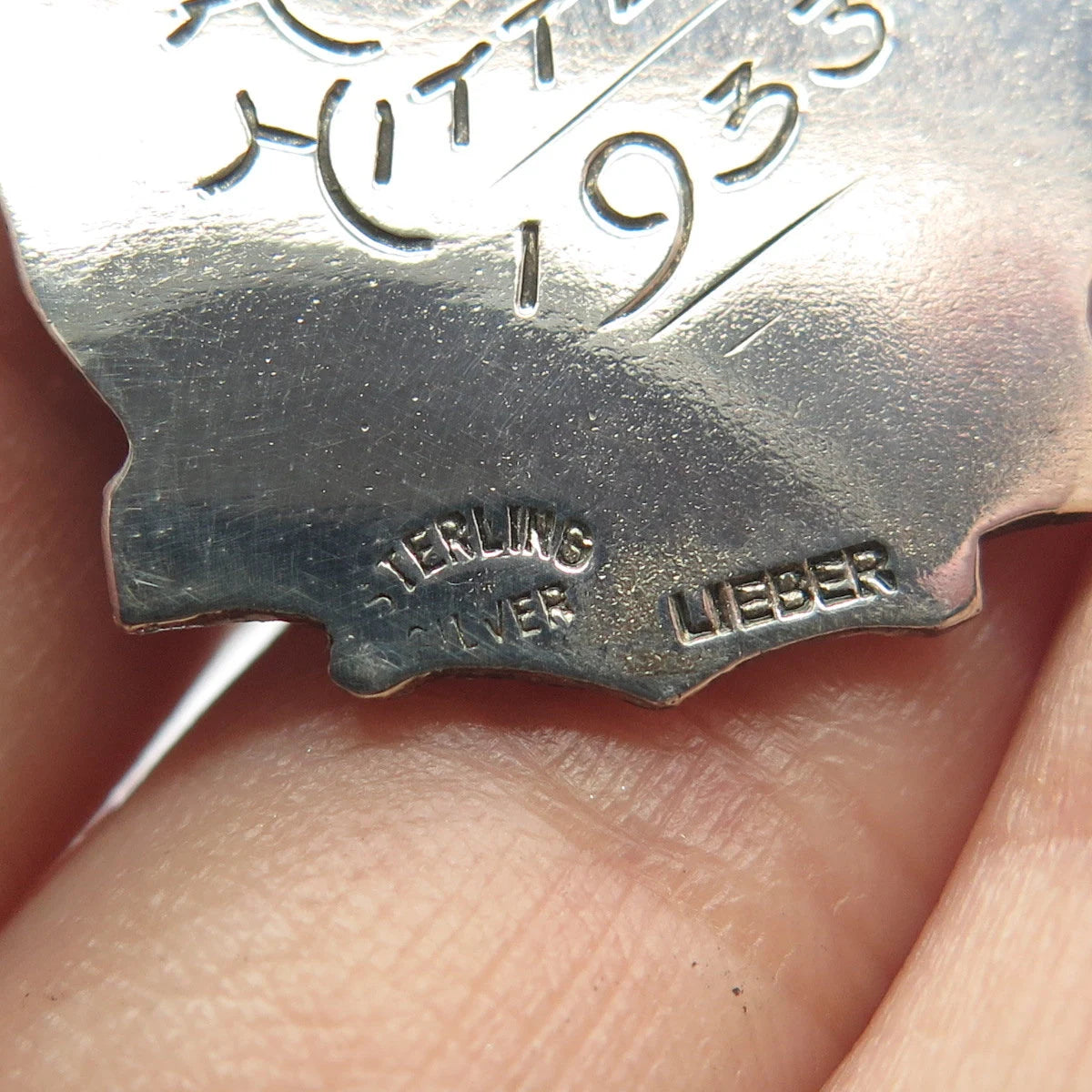 925 Sterling Silver Vintage LIEBER Black Enamel "225 PS" Pendant