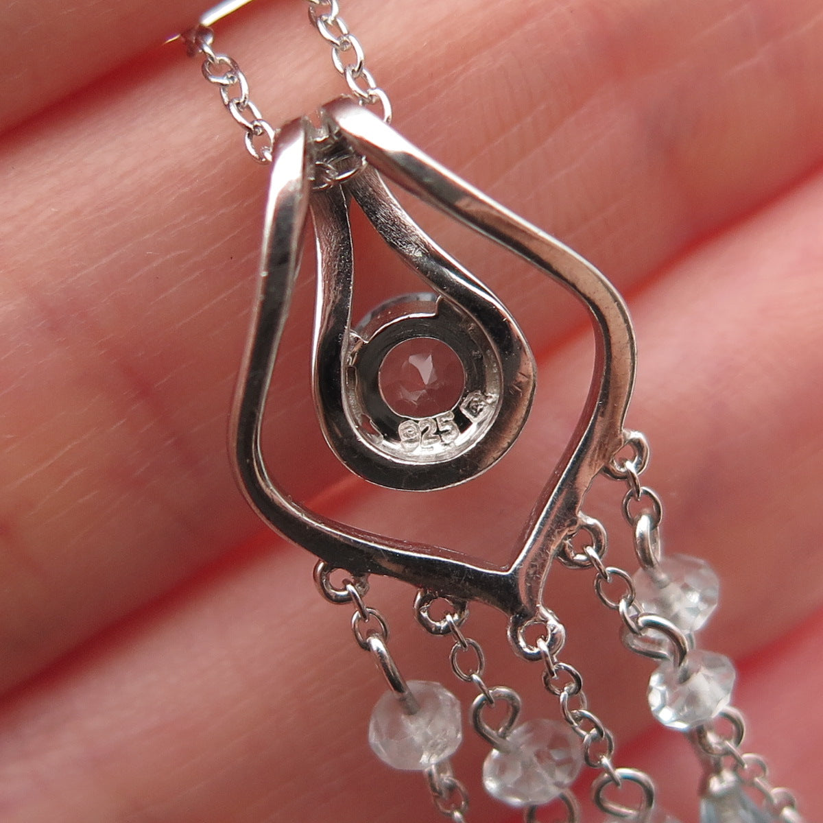 925 Sterling Silver Real Blue Topaz Tassel Cable Chain Necklace 18"