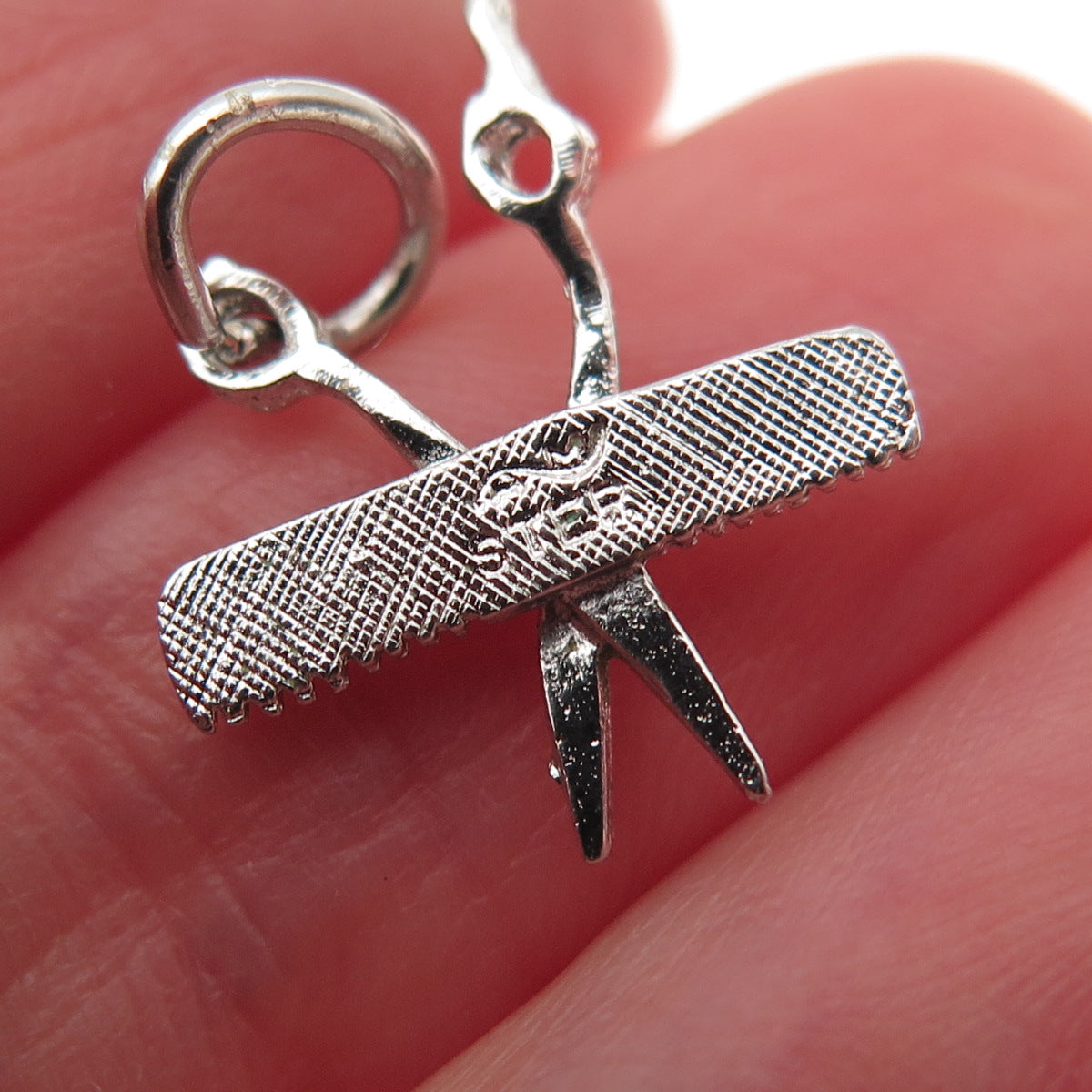 925 Sterling Silver Vintage Comb & Scissors Mini Charm Pendant