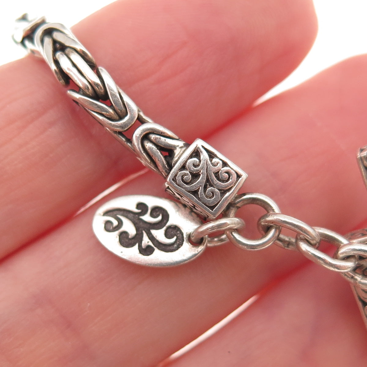 Lois Hill 925 Sterling Silver Vintage Journey Byzantine Link Bracelet 7.5"