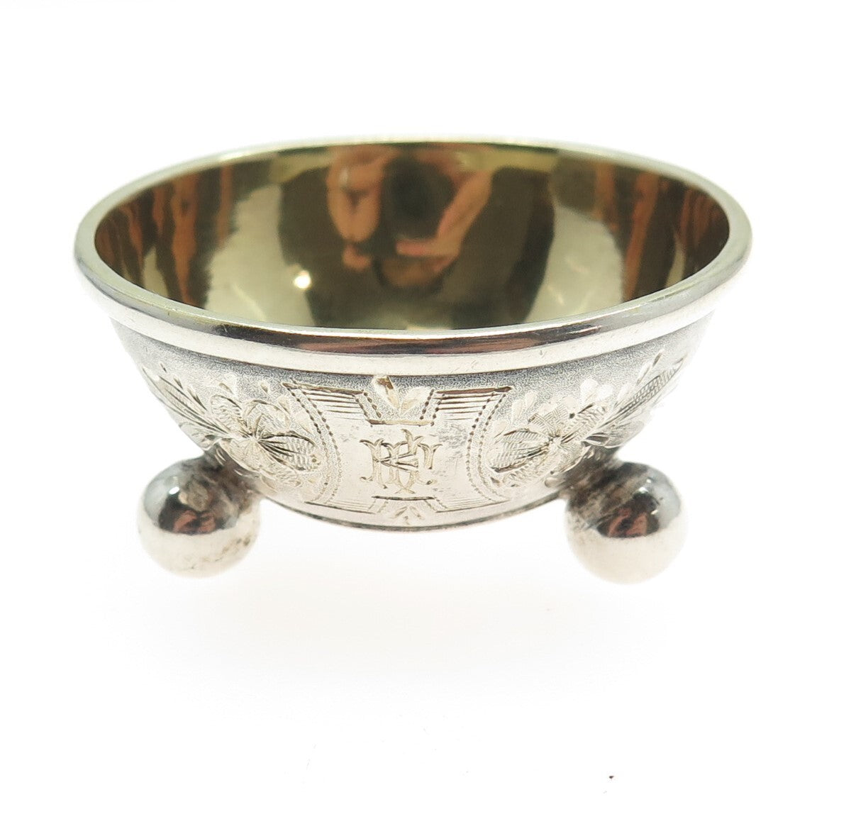 875 Silver Antique Art Deco European Engraved Saltcellar