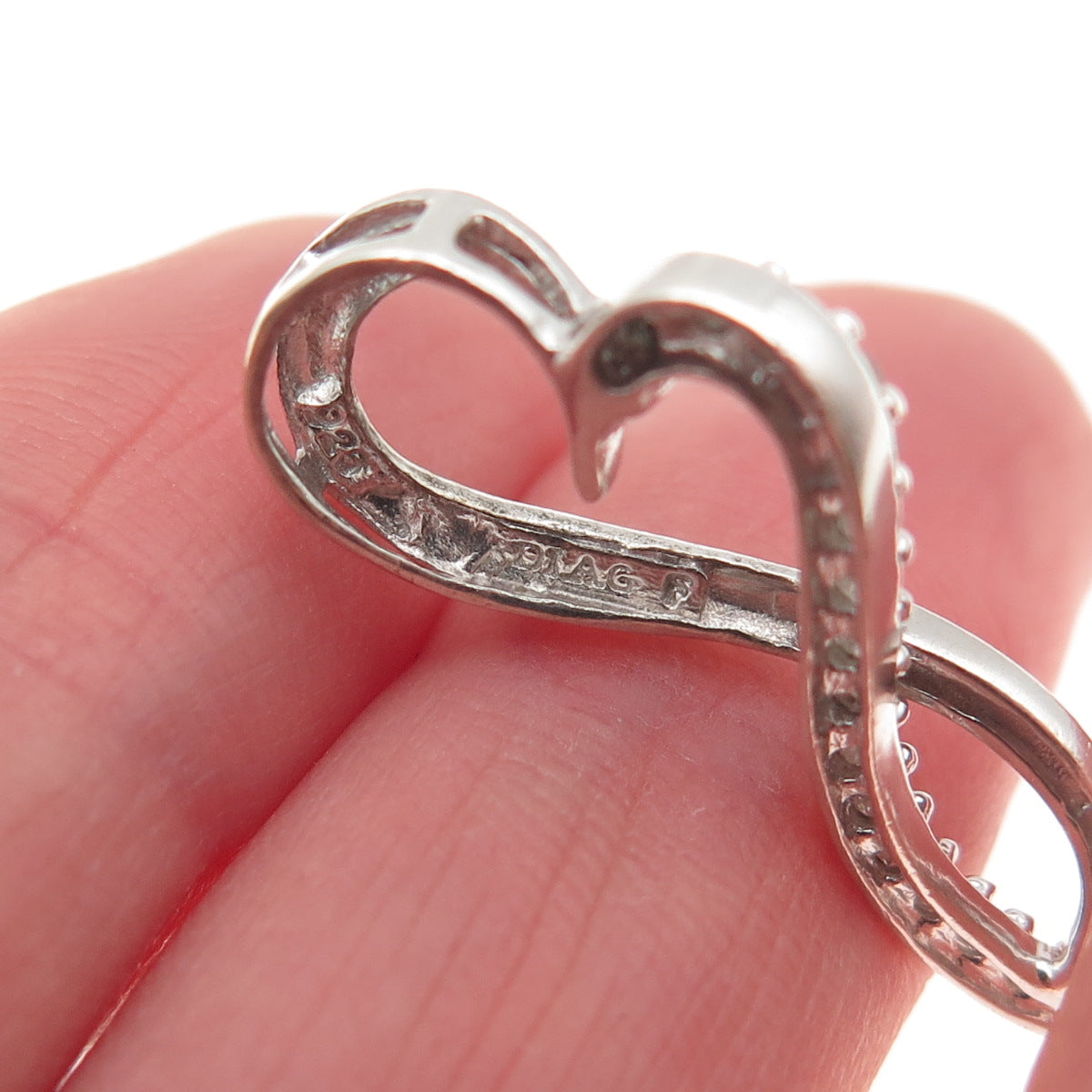 DIAG 925 Sterling Silver Real Diamond Infinity Heart Slide Charm Pendant