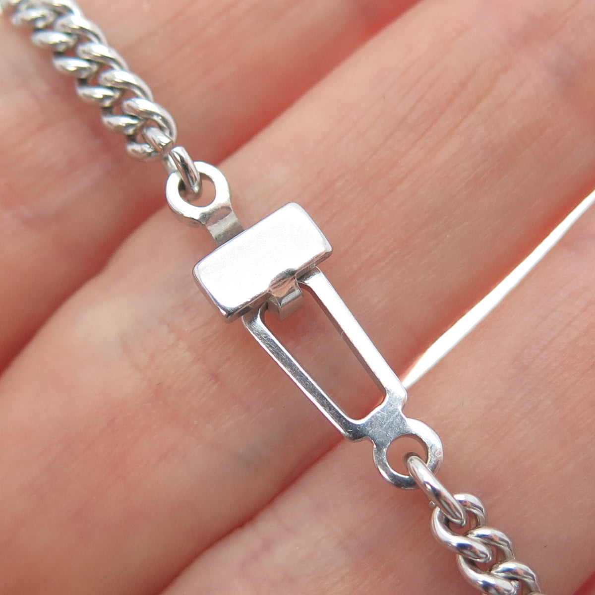 PONTIAC 925 Sterling Silver Antique ID Curb Link Bracelet 7.5"