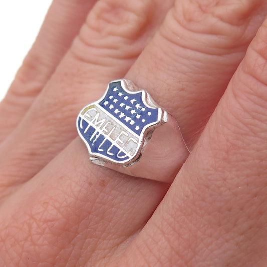 925 Sterling Silver Antique Art Deco Enamel Club Sport Emelec Ring Size 8