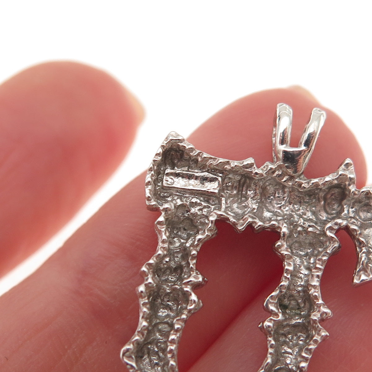 925 Sterling Silver Vintage Chai Judaica Bamboo Oxidized Charm Pendant