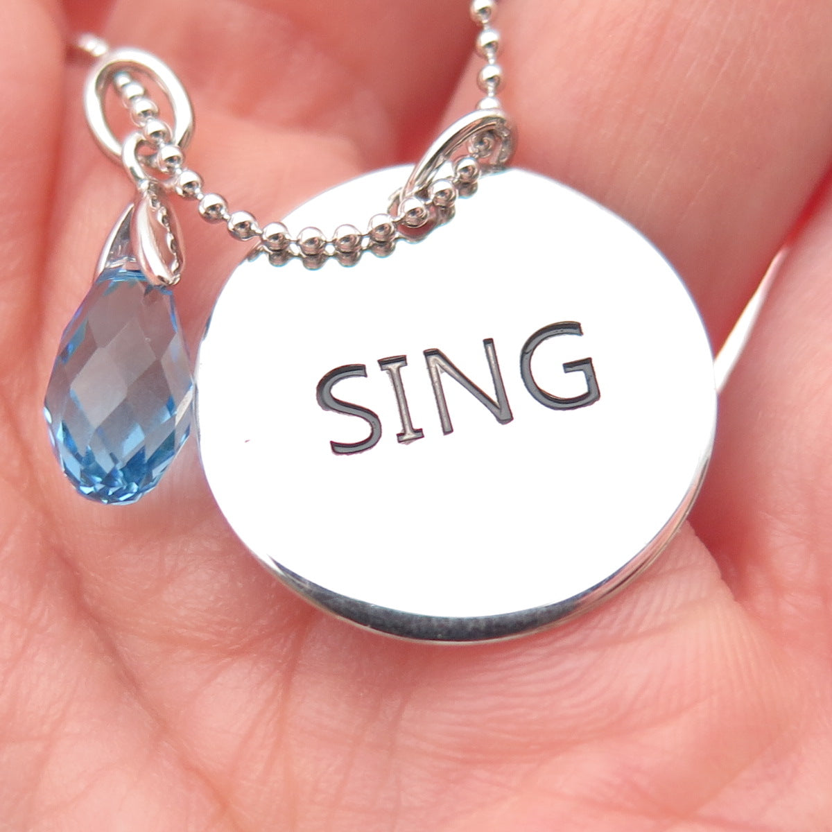 925 Sterling Silver Blue C Z Sing Multi-Charm Ball Beaded Chain Necklace 18"