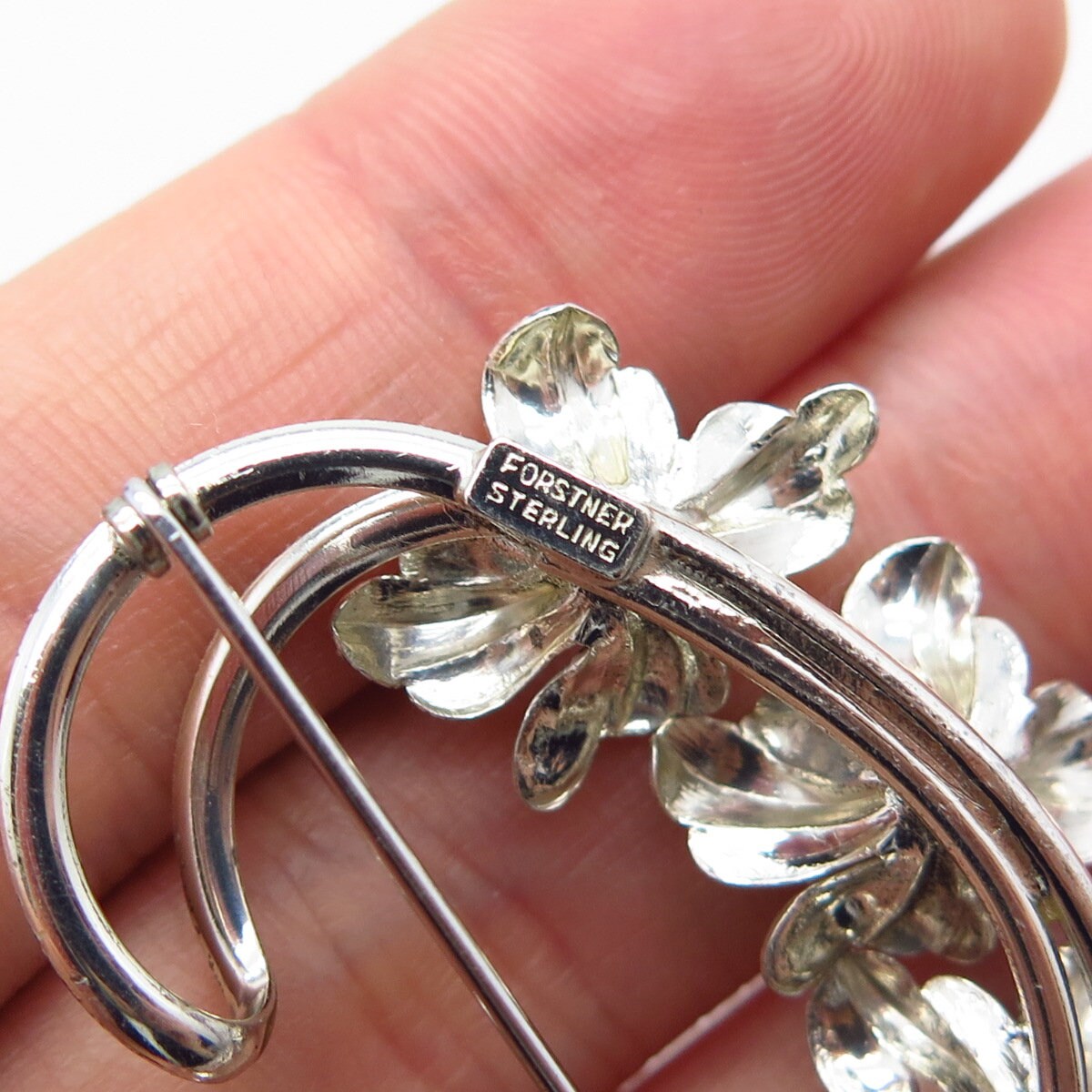 925 Sterling Silver Vintage Forstner Floral Pin Brooch