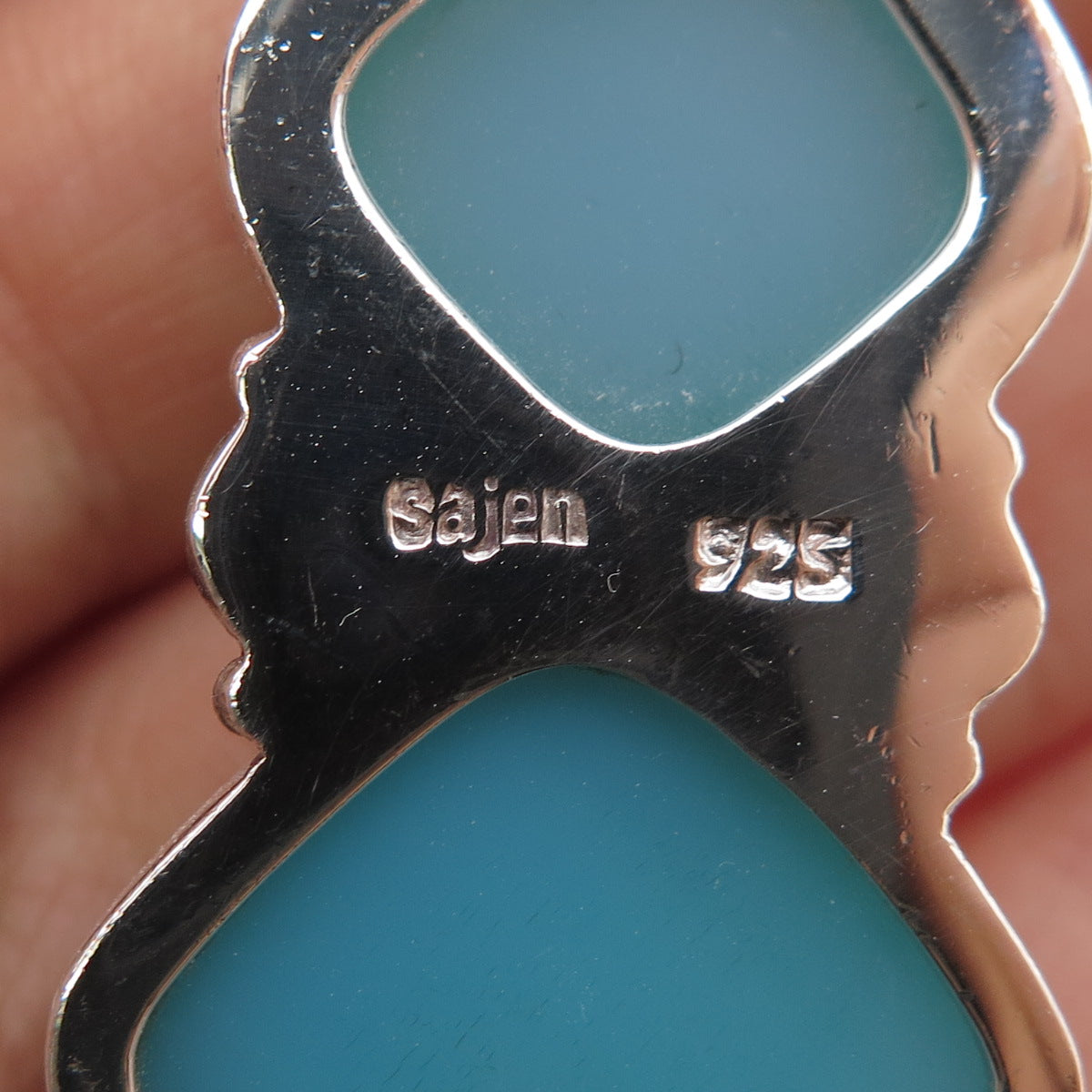 SAJEN 925 Sterling Silver Vintage Real Larimar Spiral Pendant