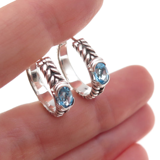 Charles Nusinov & Sons Colore SG Sterling Vintage Real Blue Topaz Hoop Earrings