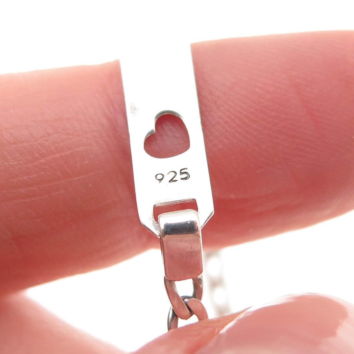 925 Sterling Silver Vintage Italy Heart Curb Link ID Bracelet 5.75"