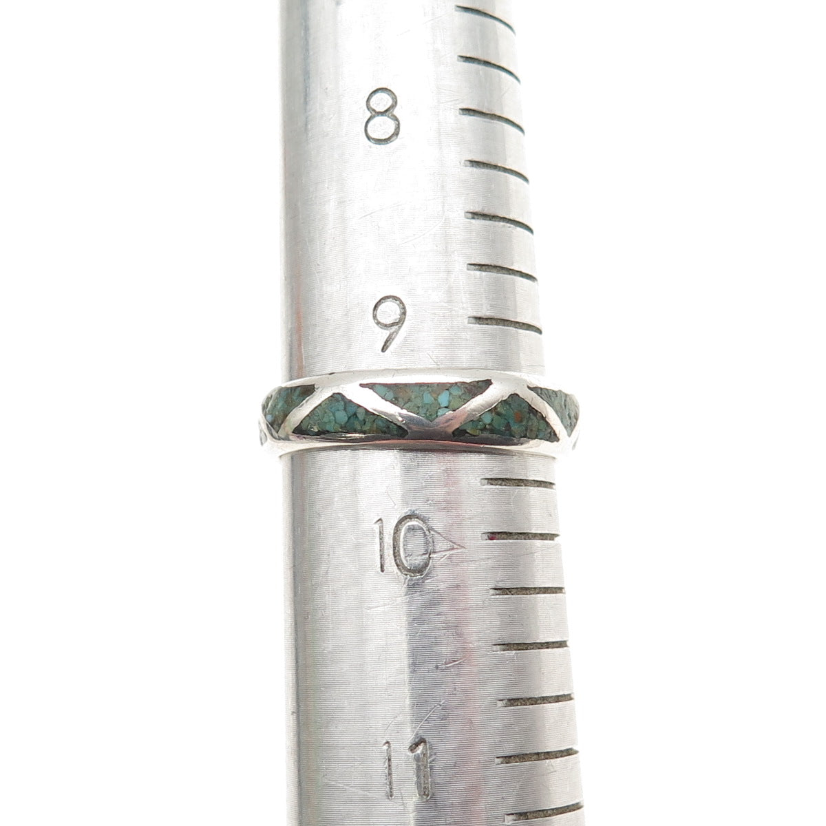 Old Pawn 925 Sterling Silver Vintage Turquoise Inlay Tribal Band Ring Size 9.5