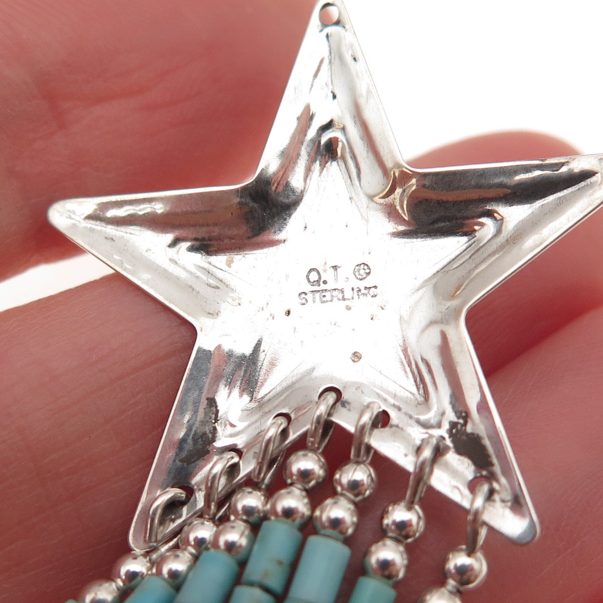 Quoc Turquoise Old Pawn 925 Sterling Silver Vintage Star Tribal Jacket Earrings