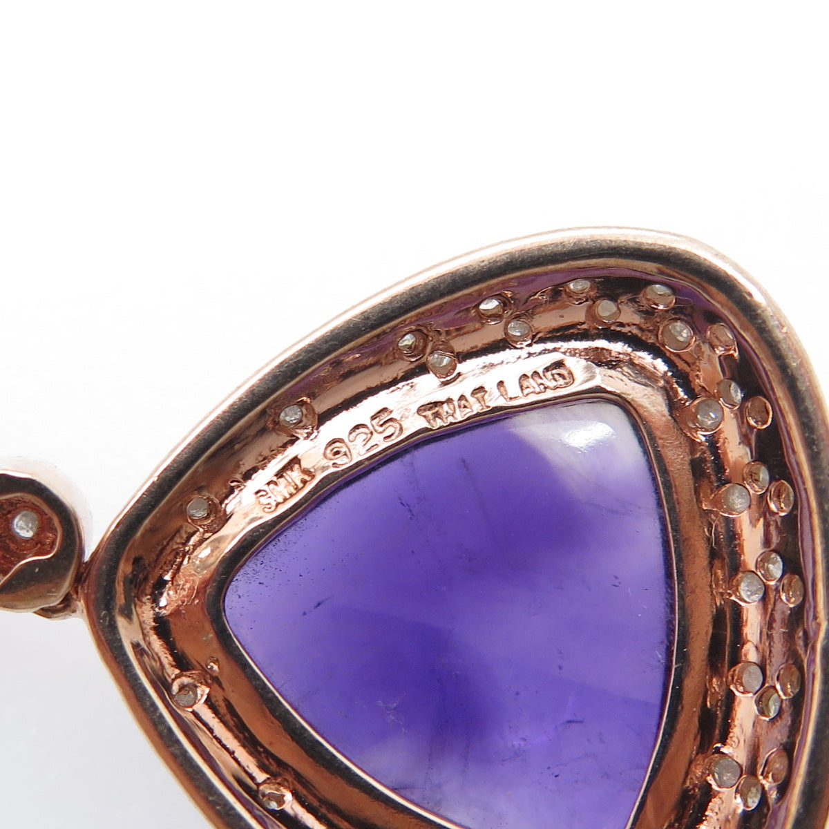 925 Sterling Silver Rose Gold Plated Real Diamond & Amethyst Dangle Earrings