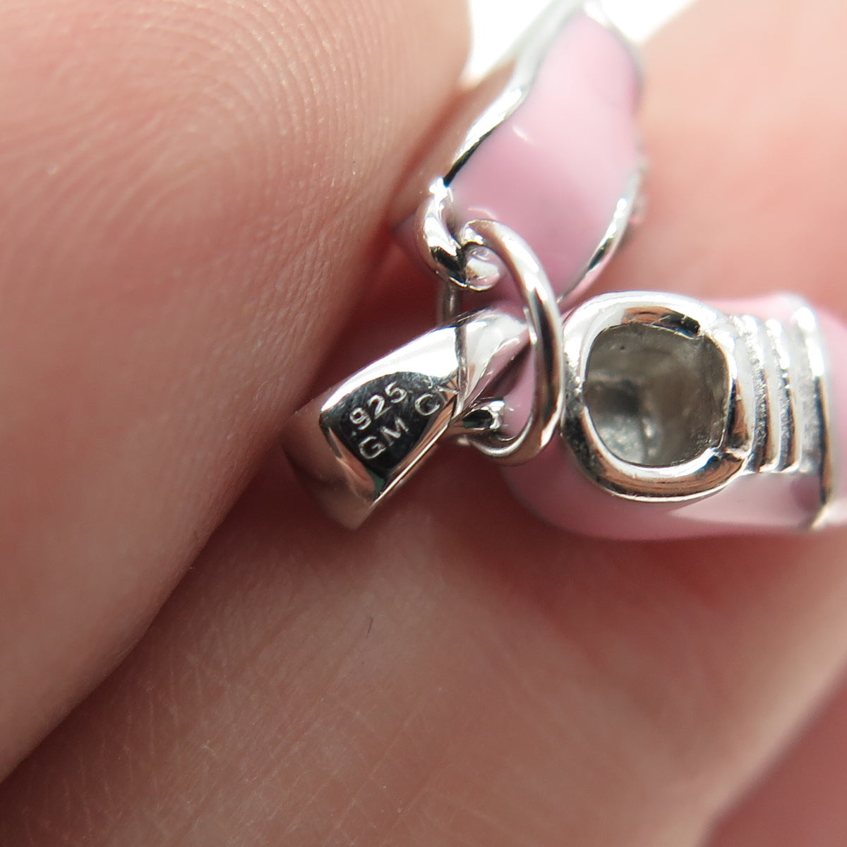 925 Sterling Silver Pink Enamel Baby Boot Shoe Pendant