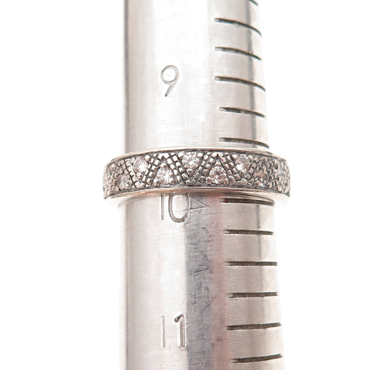 925 Sterling Silver Round-Cut C Z Zig Zag Band Ring Size 10