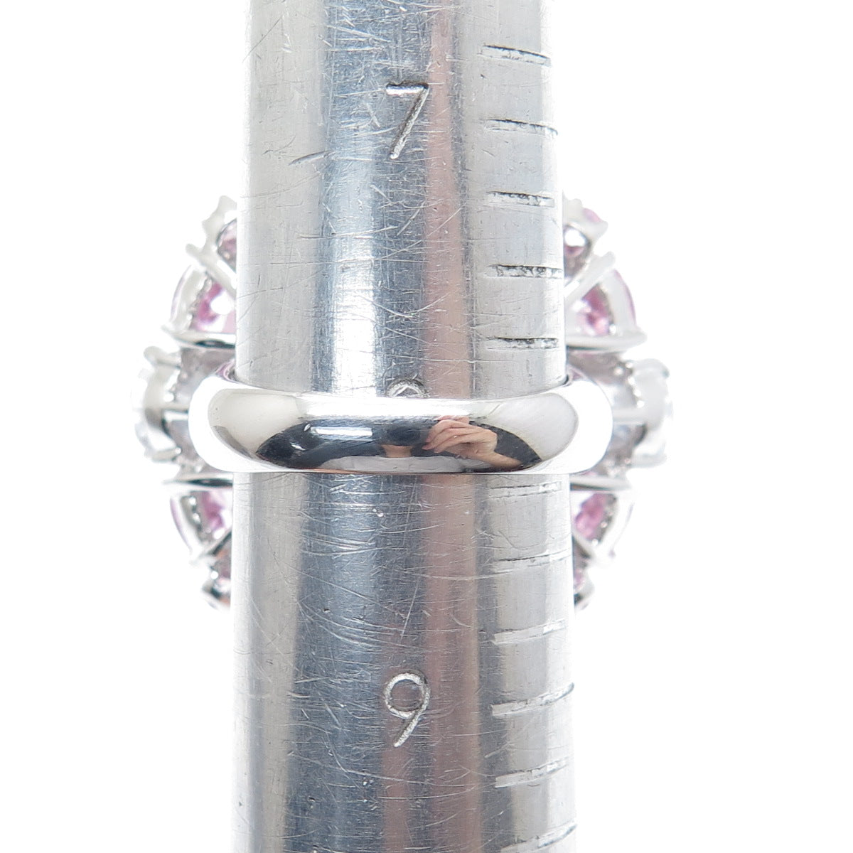 925 Sterling Silver White & Pink C Z Wide Domed Ring Size 8.25