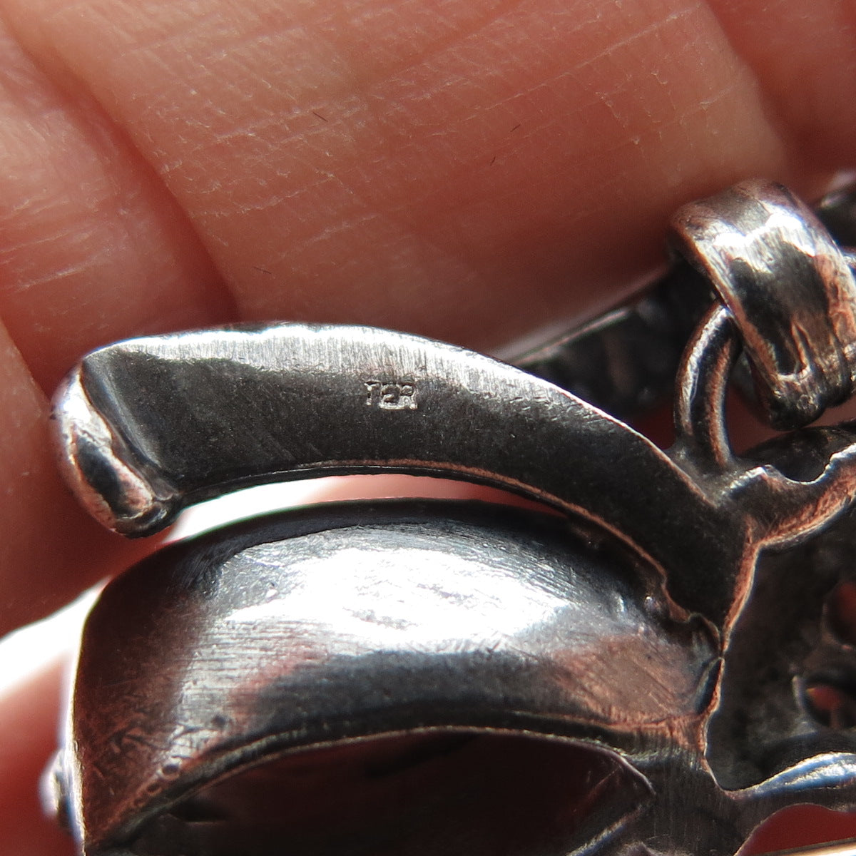 925 Sterling Silver Vintage C Z Ribbon Bow Heart Lock Oxidized Pin Brooch