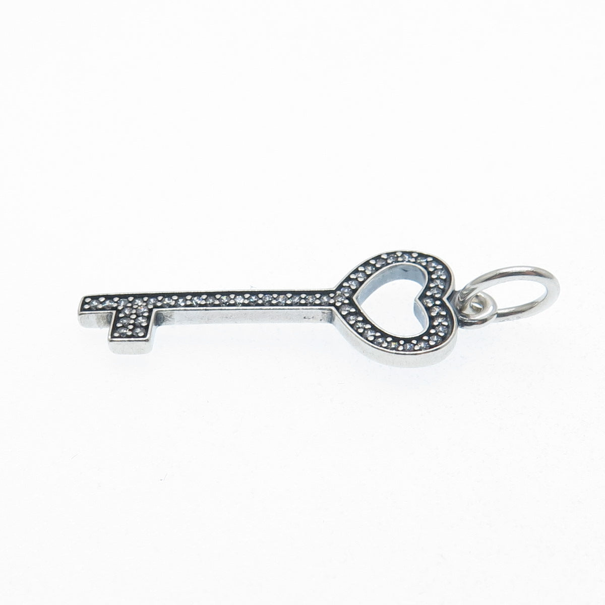 925 Sterling Silver Round-Cut C Z Heart Key Charm Pendant