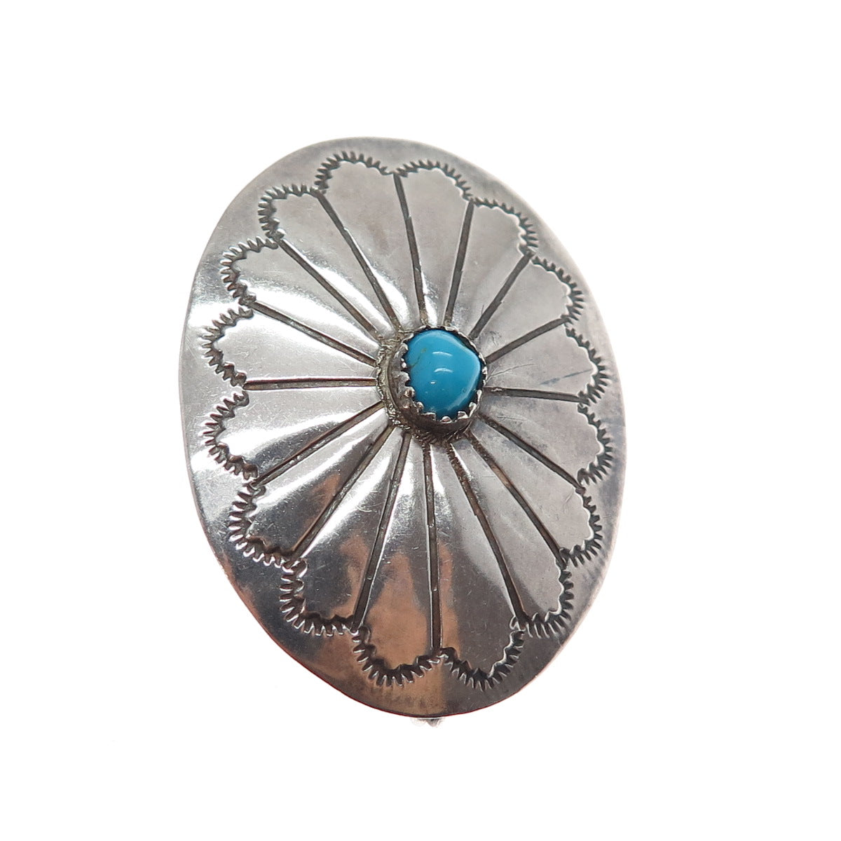 Old Pawn Sterling Silver Vintage Turquoise Snake Eye Concho Pin Brooch / Pendant