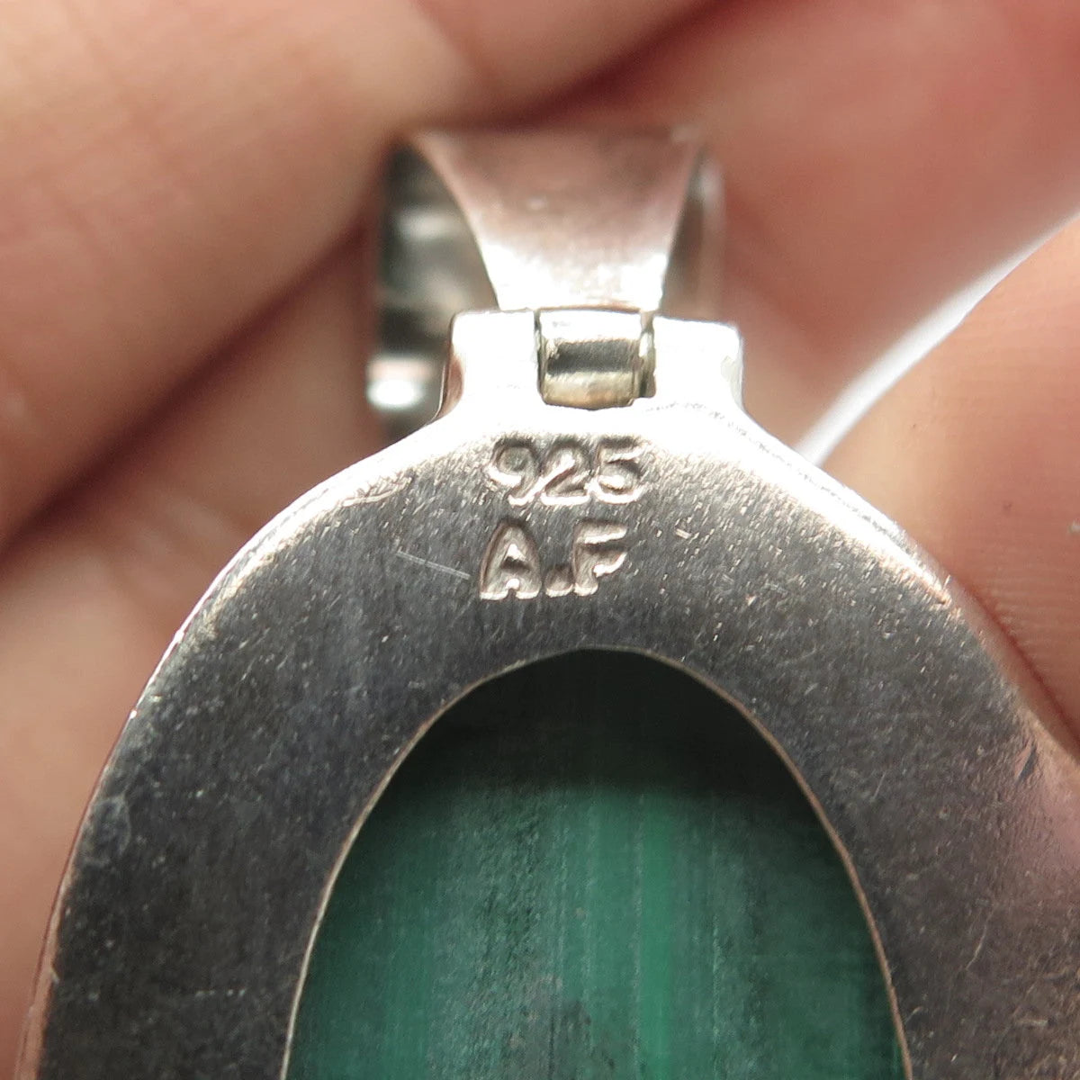 925 Sterling Silver Vintage Real Malachite Peridot Gemstone & Pearl Pendant