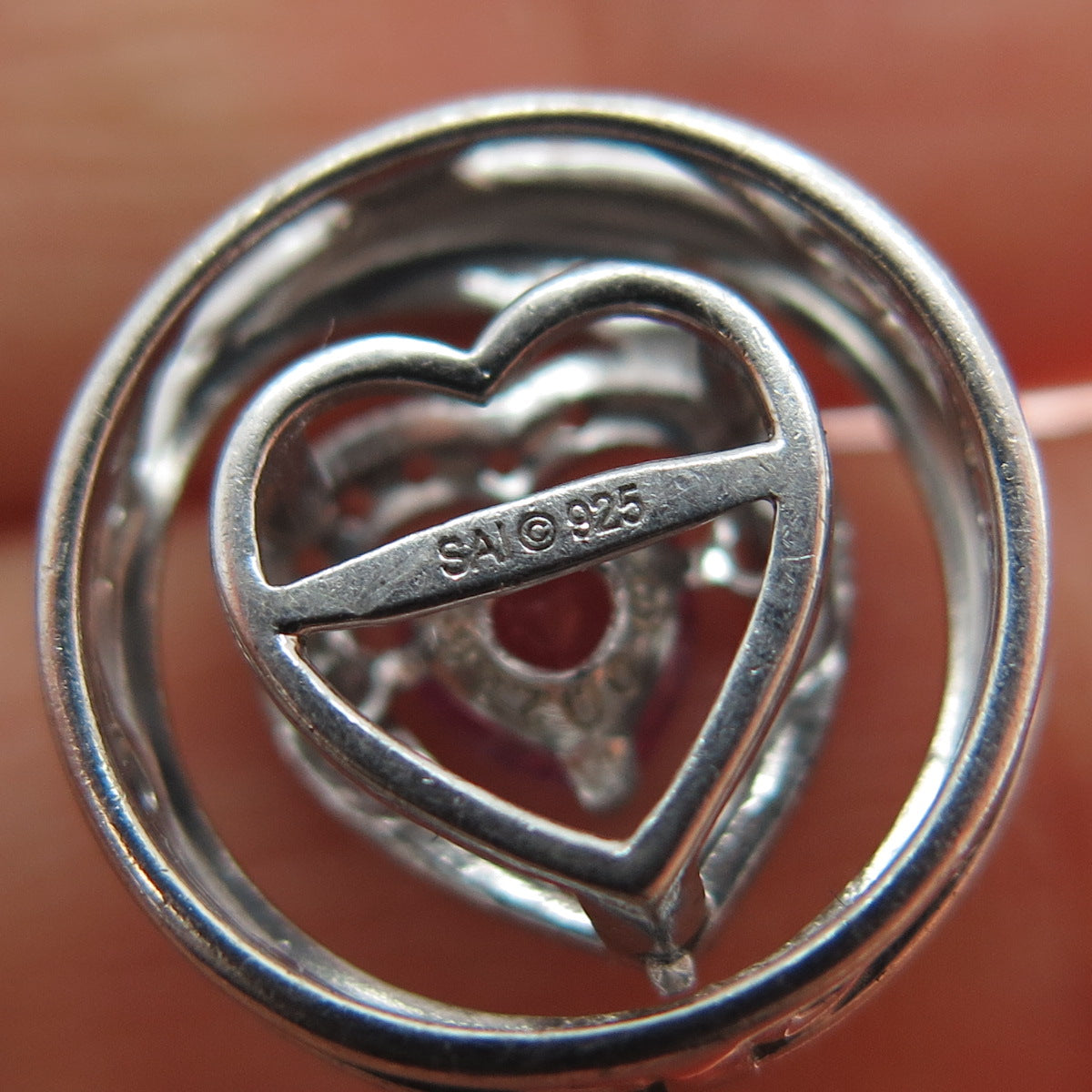 SAI 925 Sterling Real Heart-Cut Pink & Round-Cut White Topaz Mini Slide Pendant