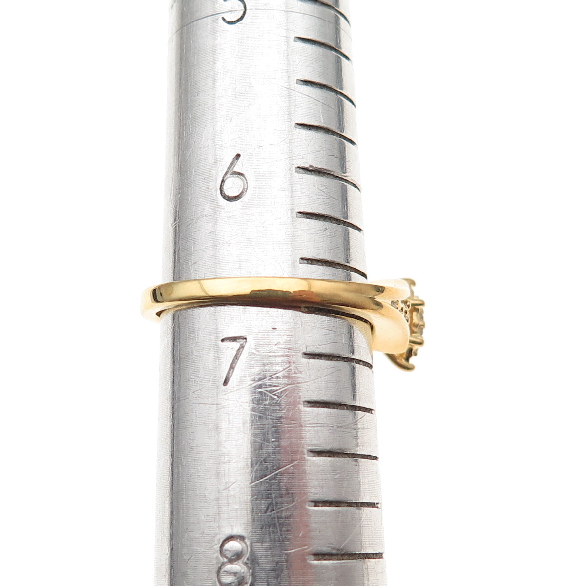 925 Sterling Silver Gold Plated Real Round-Cut Diamond Ring Size 6.75