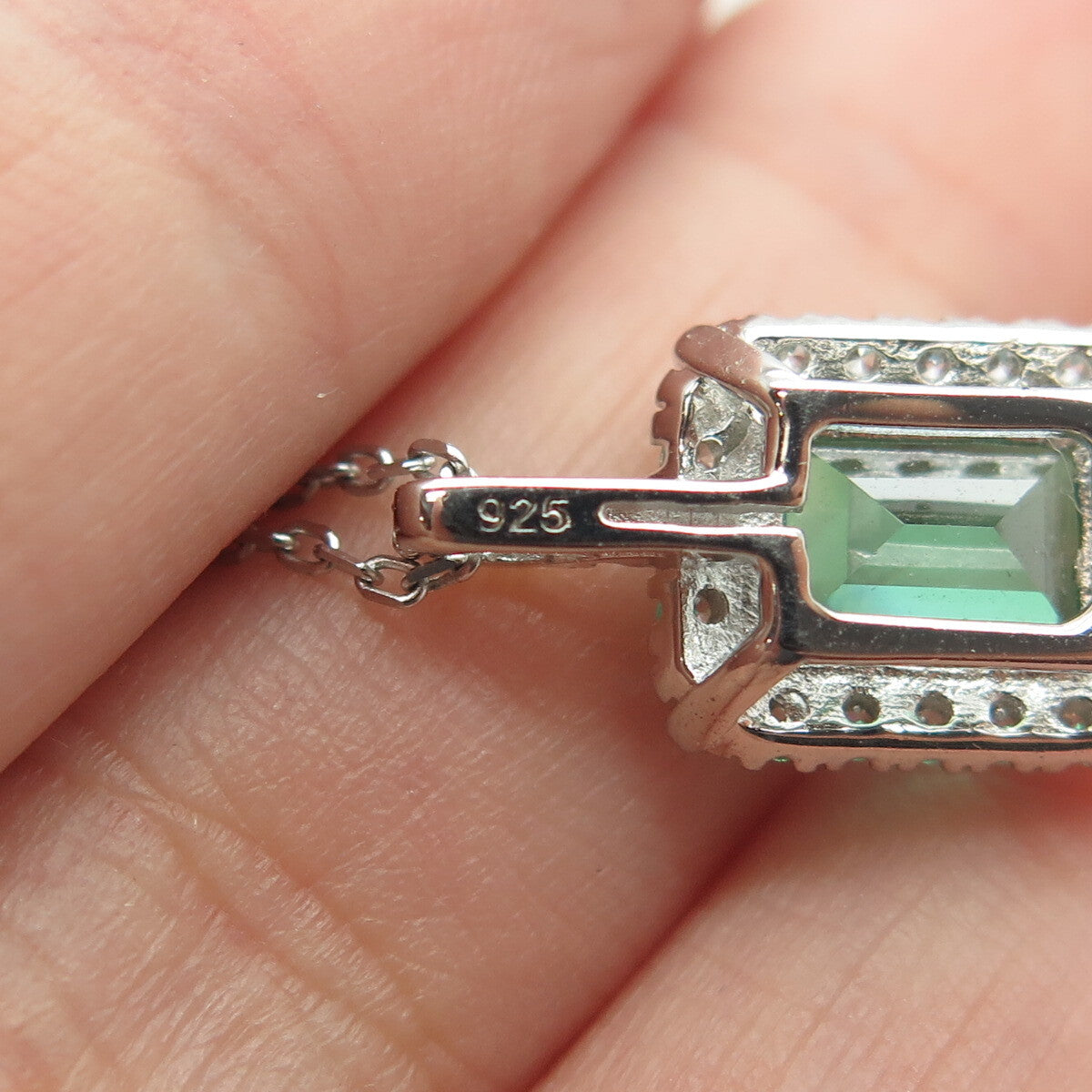 925 Sterling Silver Emerald & Round-Cut C Z Cable Chain Necklace 16-18"