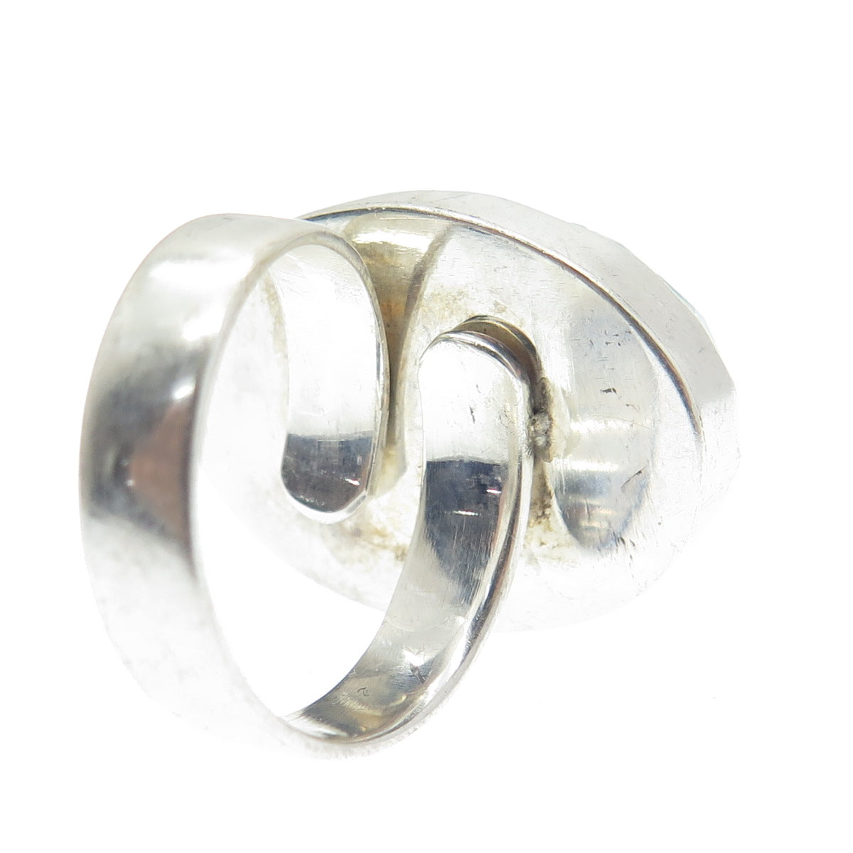 925 Sterling Silver Vintage Real Doublet Turquoise Adjustable Ring Size 7.75