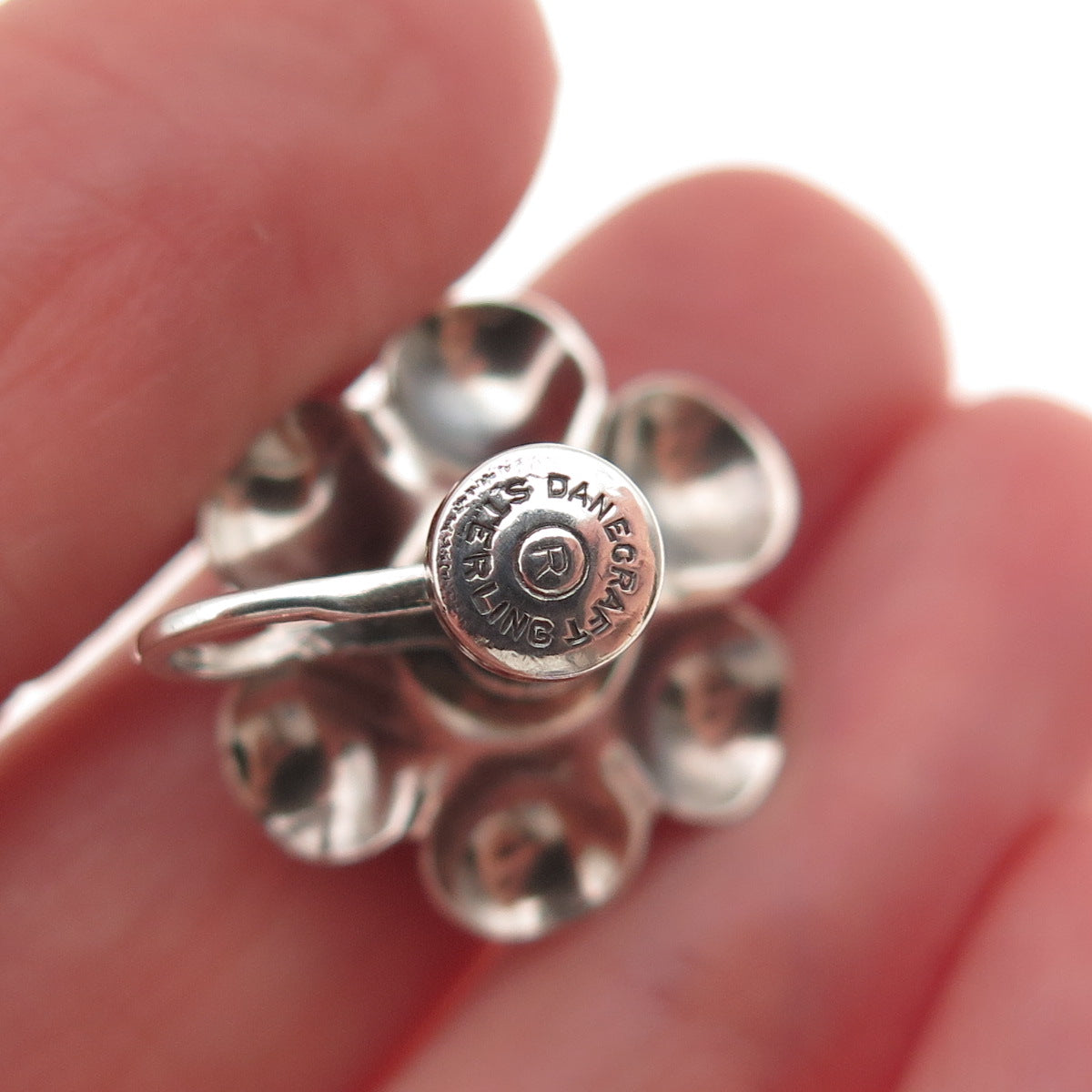 Danecraft 925 Sterling Silver Vintage Floral Oxidized Screw Back Earrings