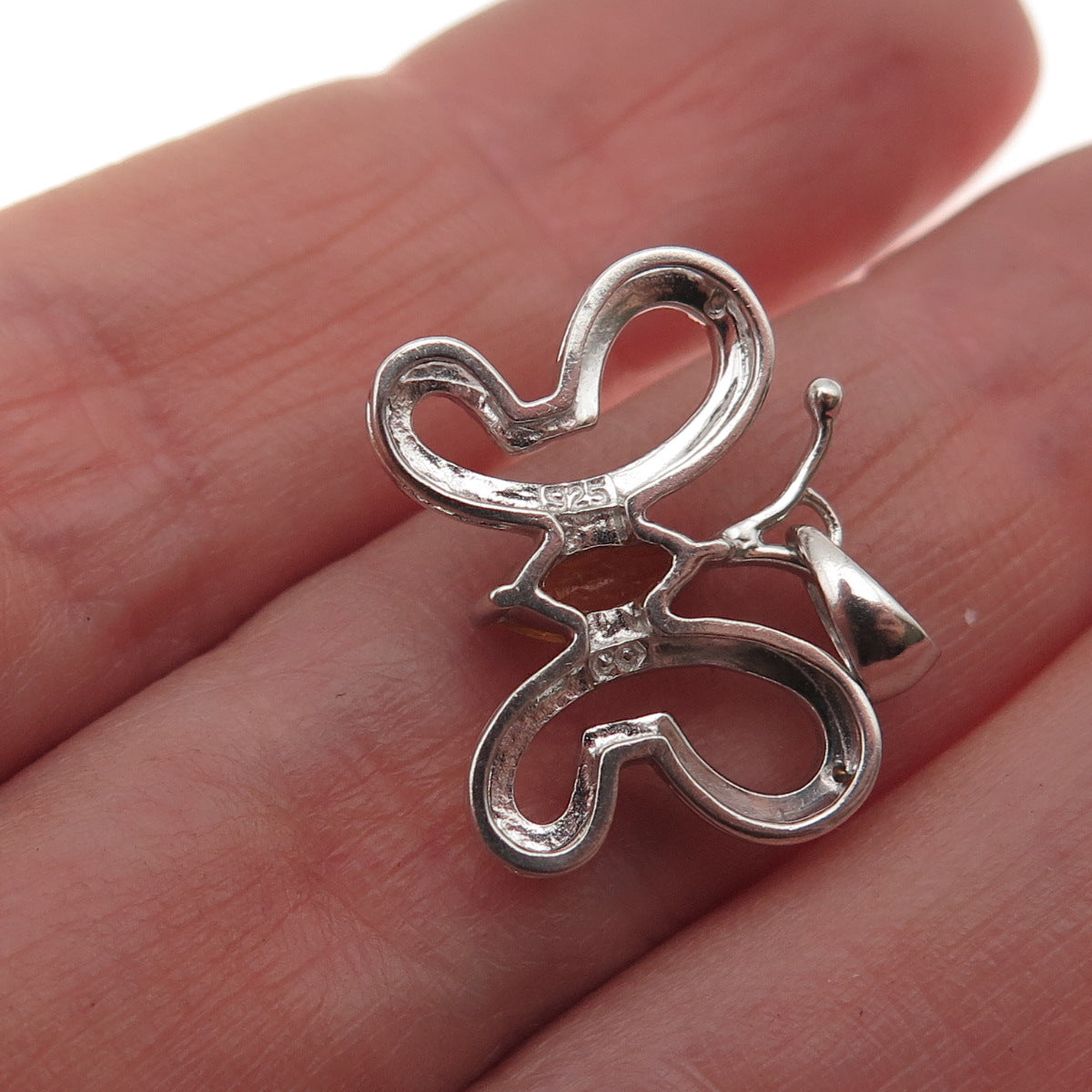 925 Sterling Silver Real Diamond & Citrine Butterfly Mini Charm Pendant