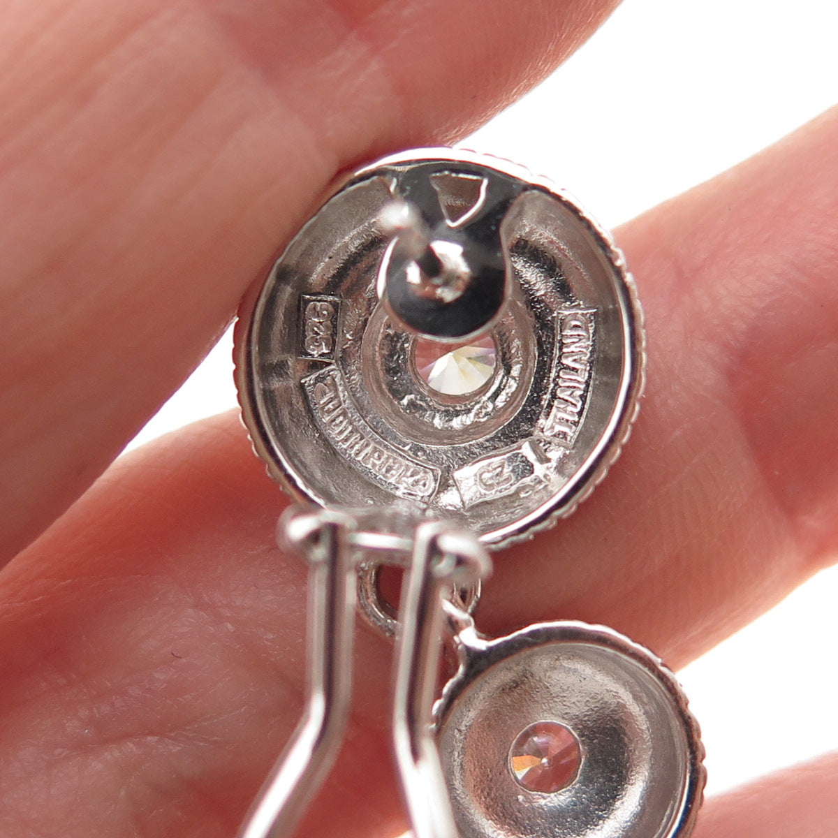 Judith Ripka 925 Sterling Silver Round-Cut C Z Omega Back Dangle Earrings