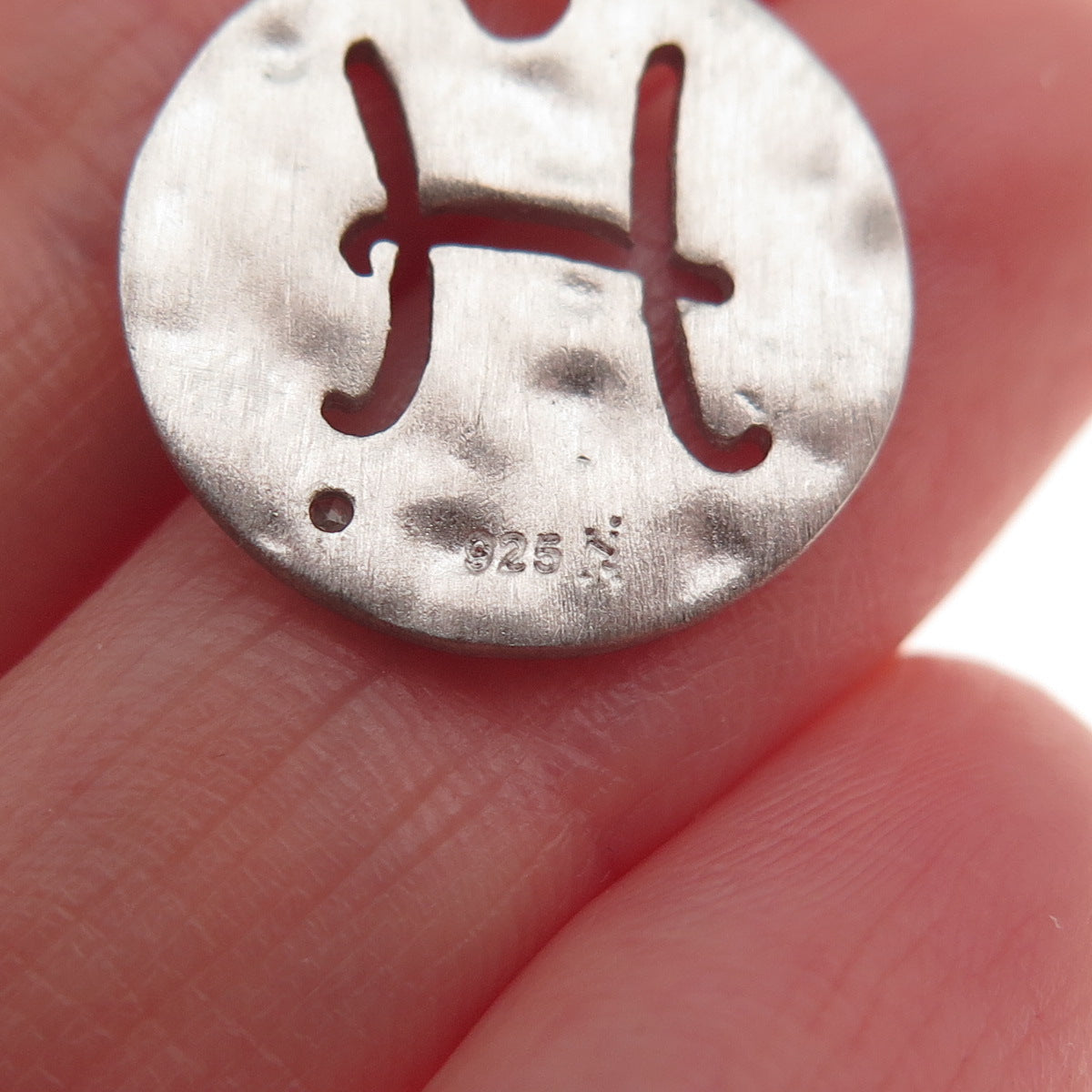 925 Sterling Silver Real Diamond Letter H Initial Hammered Mini Charm Pendant