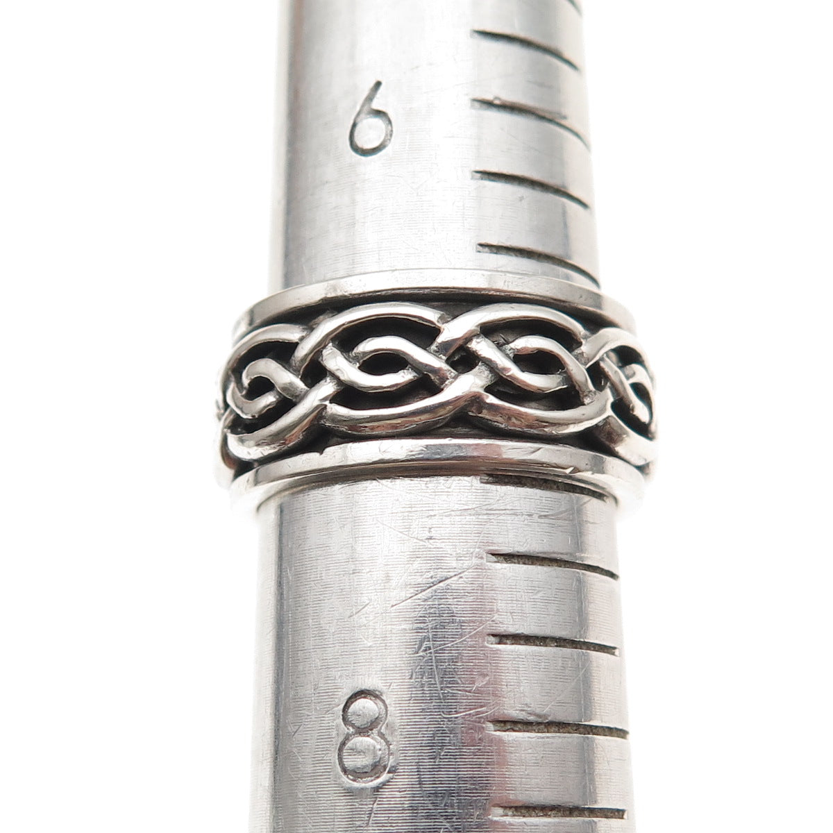 925 Sterling Silver Vintage Celtic Woven Oxidized Rotating Band Ring Size 7.25