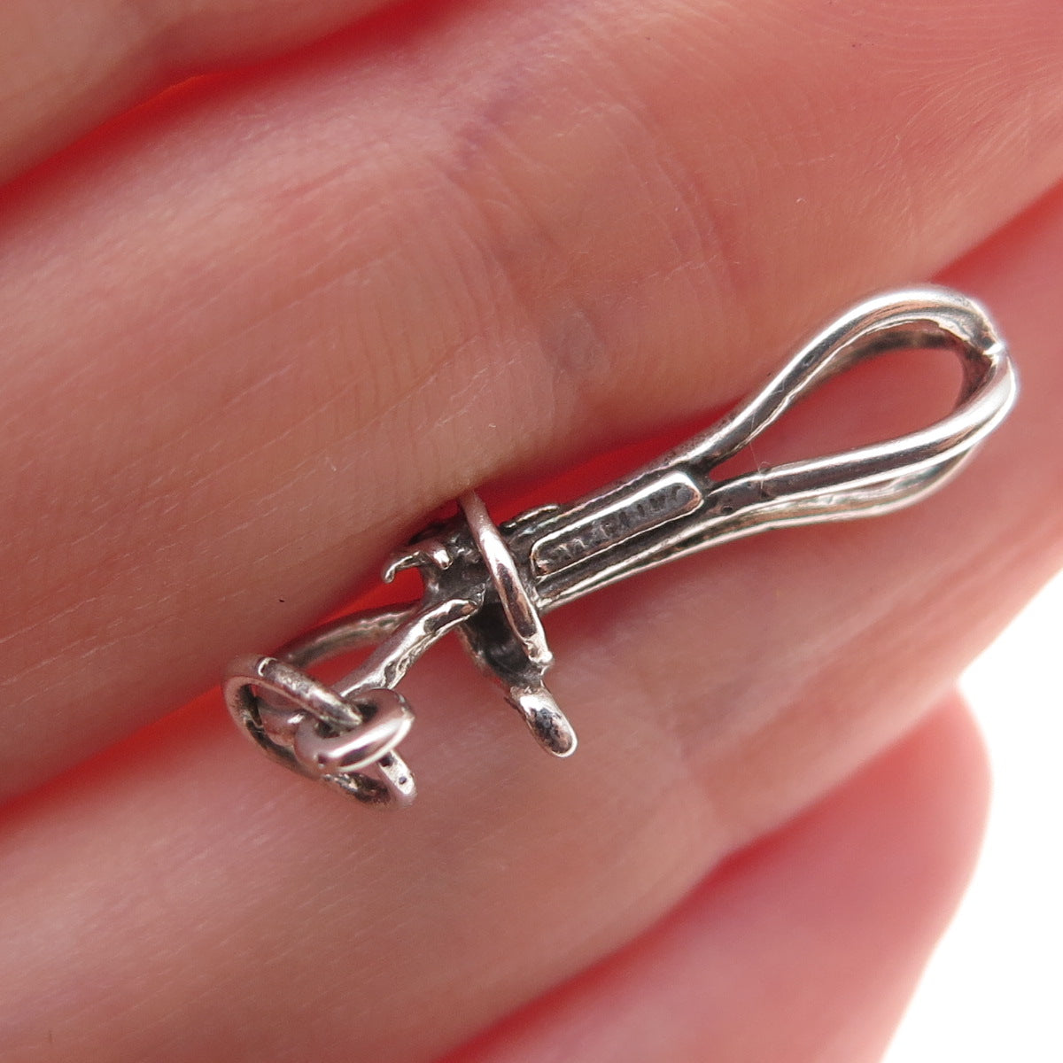 925 Sterling Silver Antique Art Deco Whisk Oxidized 3D Charm Pendant