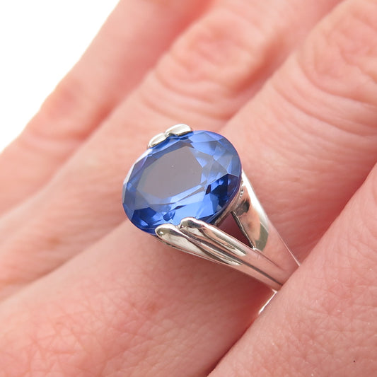 925 Sterling Silver Oval-Cut Blue C Z Modernist Bypass Ring Size 7
