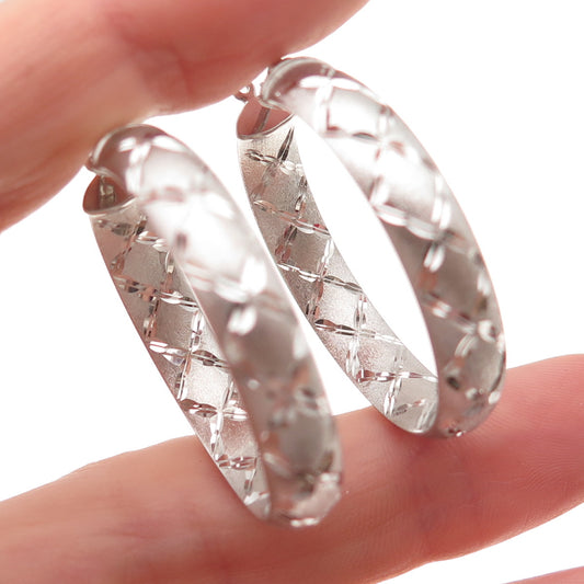Annika Witt 925 Sterling Silver Diamond-Pattern In & Out Hoop Earrings