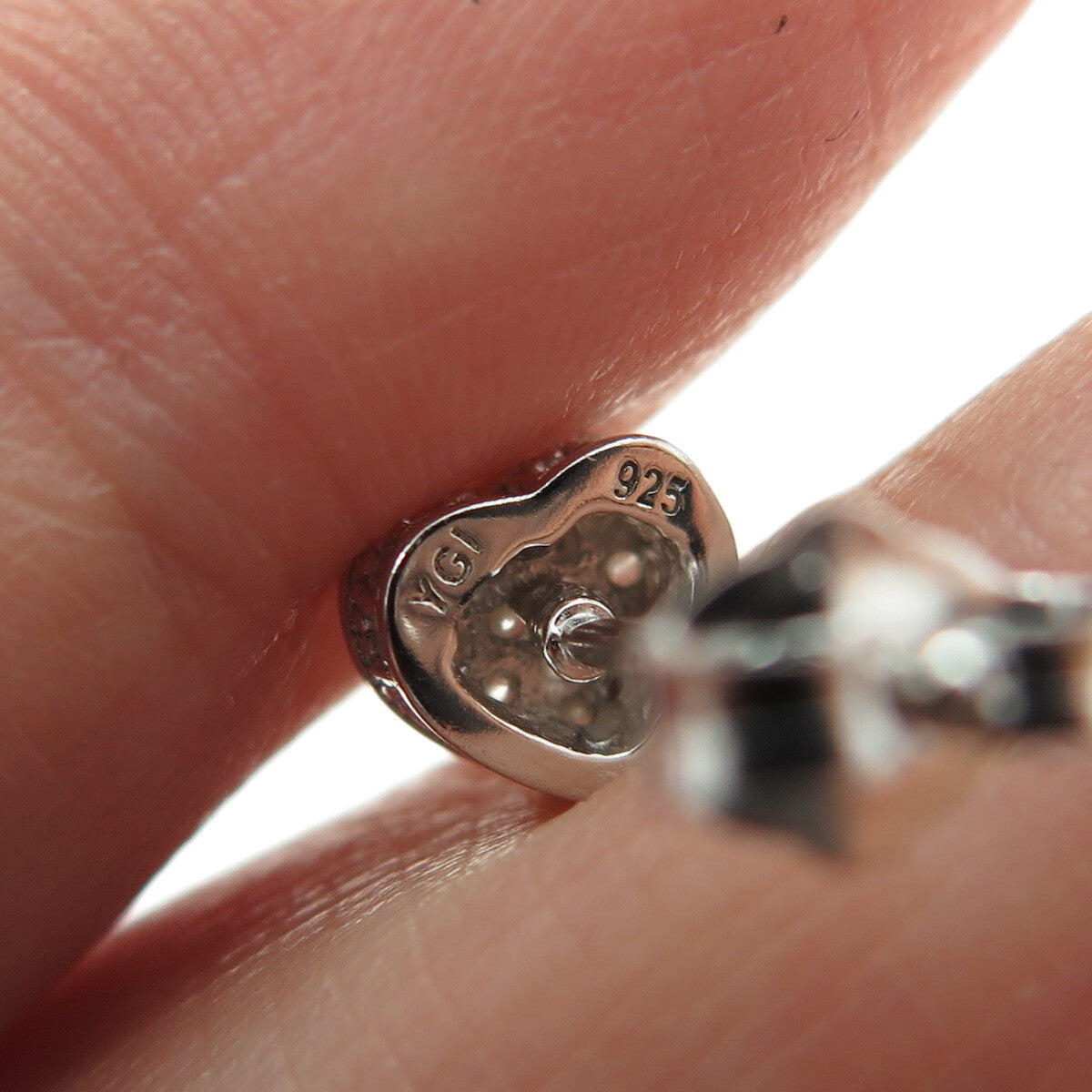 925 Sterling Silver Round-Cut C Z Sparkle Heart Stud Earrings