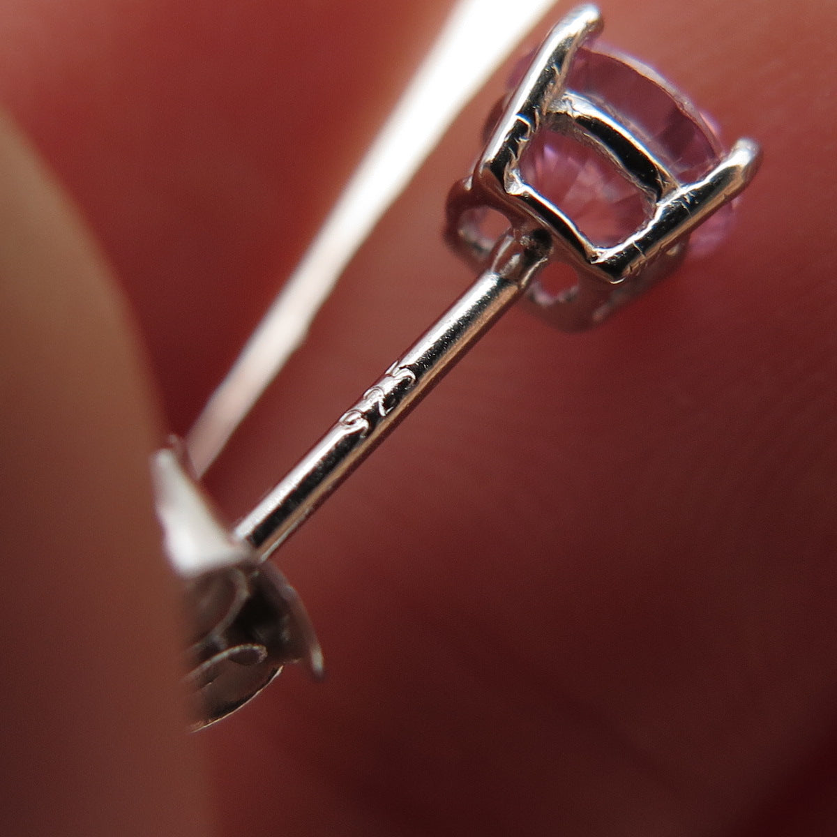 925 Sterling Silver Round-Cut Pink C Z Stud Earrings