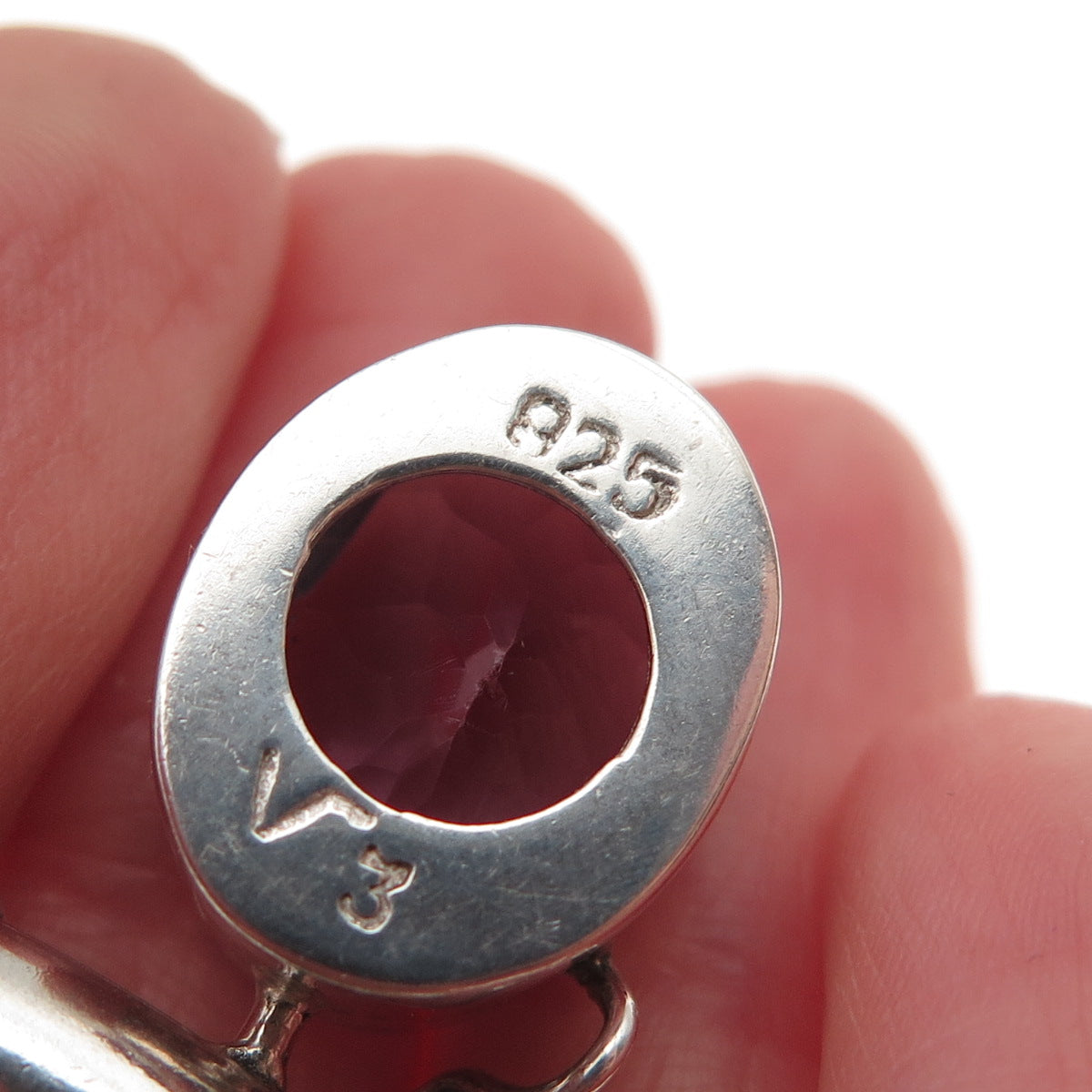 VERSANI 925 Sterling Silver Vintage Real Oval-Cut Amethyst Slide Charm Pendant
