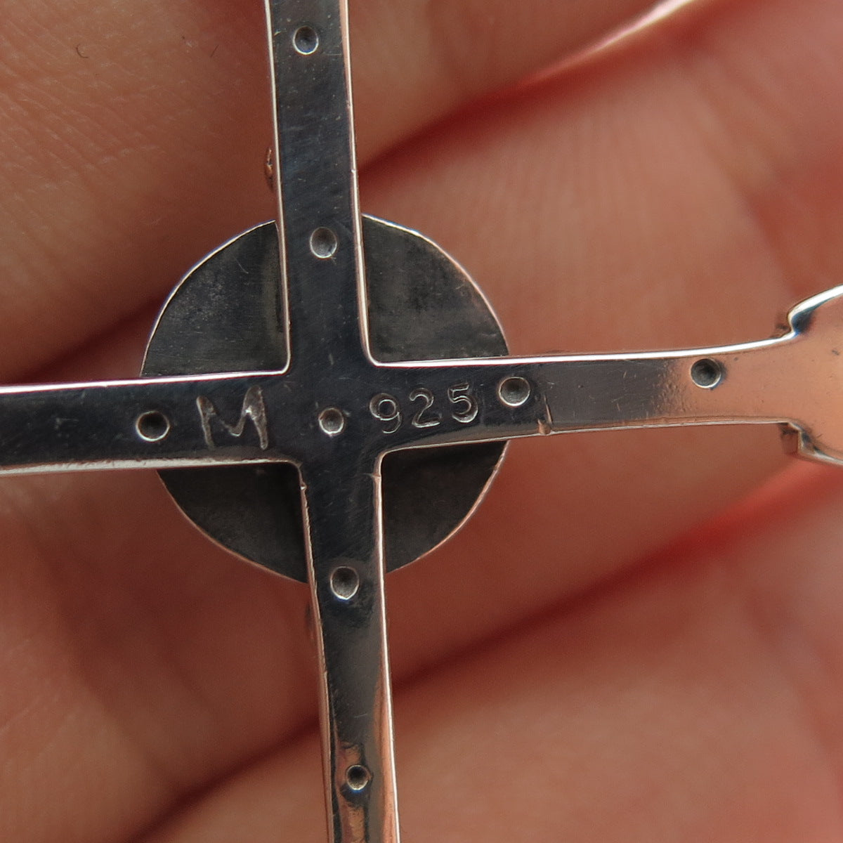 925 Sterling Silver 14K Gold Vintage Real Tourmaline Cross Chain Necklace 16"